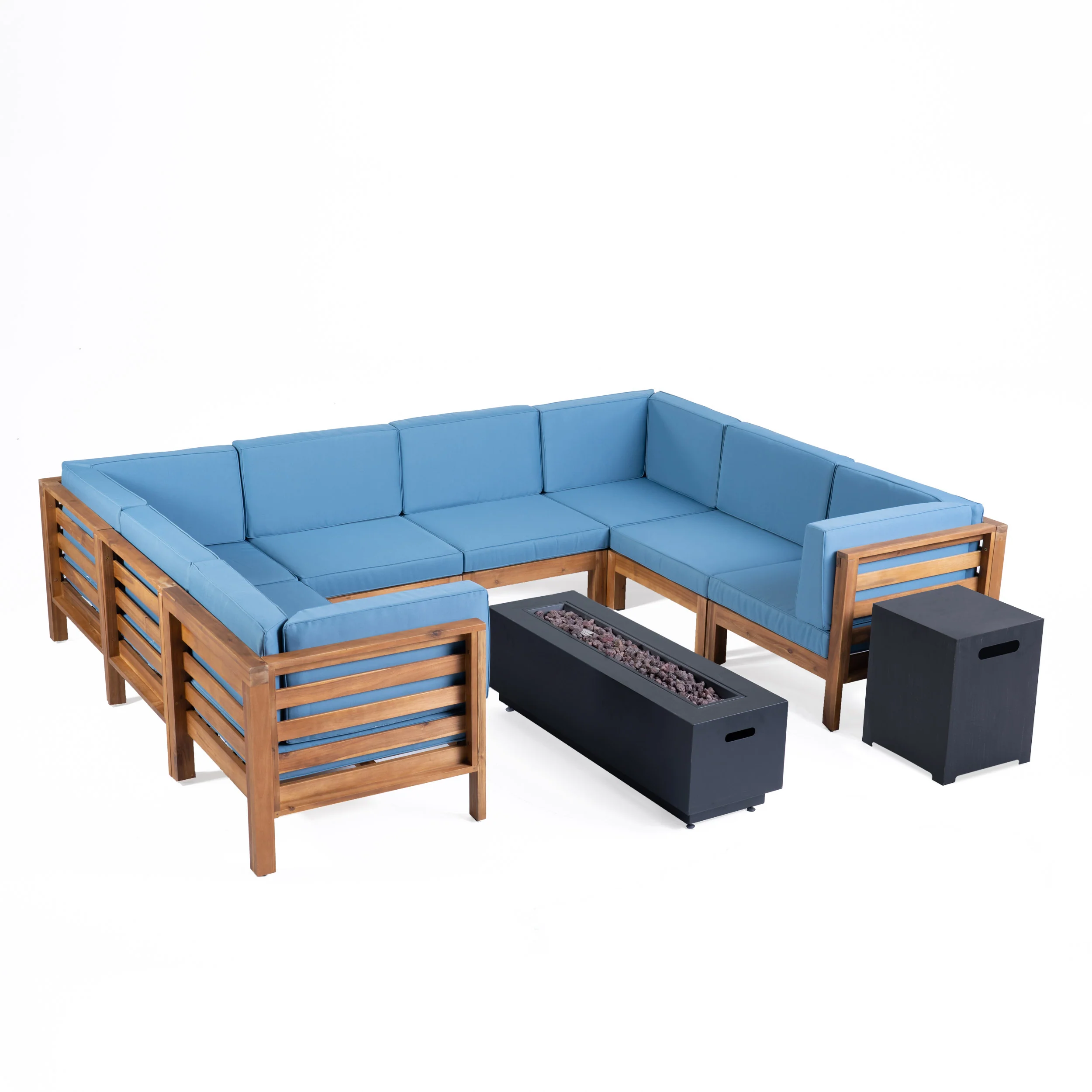 Krystin Outdoor U-Shaped Sectional Sofa Set with Fire Pit - furnishings