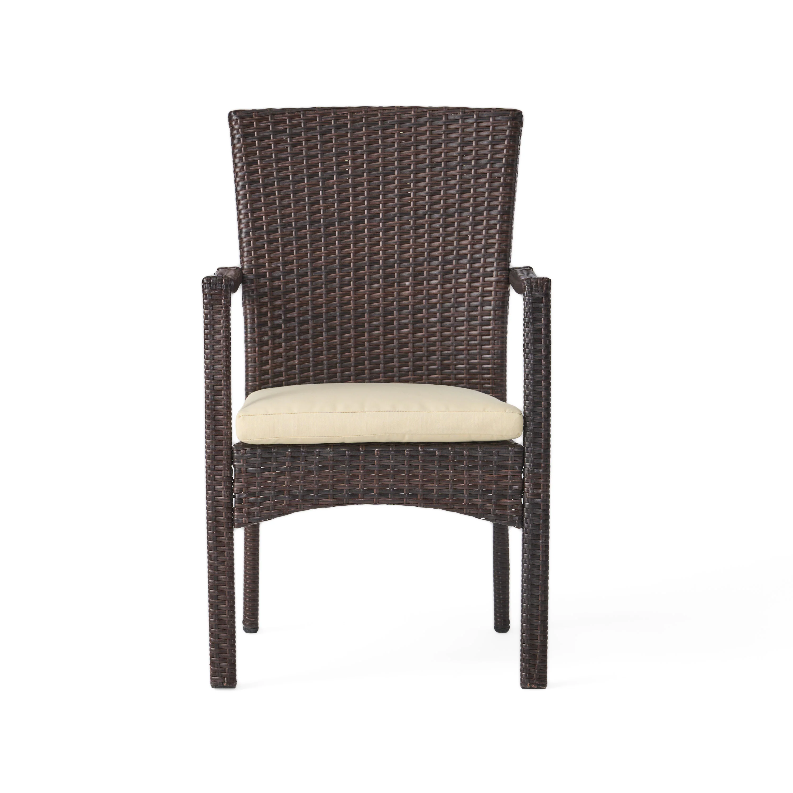 Melba Outdoor Brown Wicker Dining Chair with Beige Cushion (Set of 2) - furnishings
