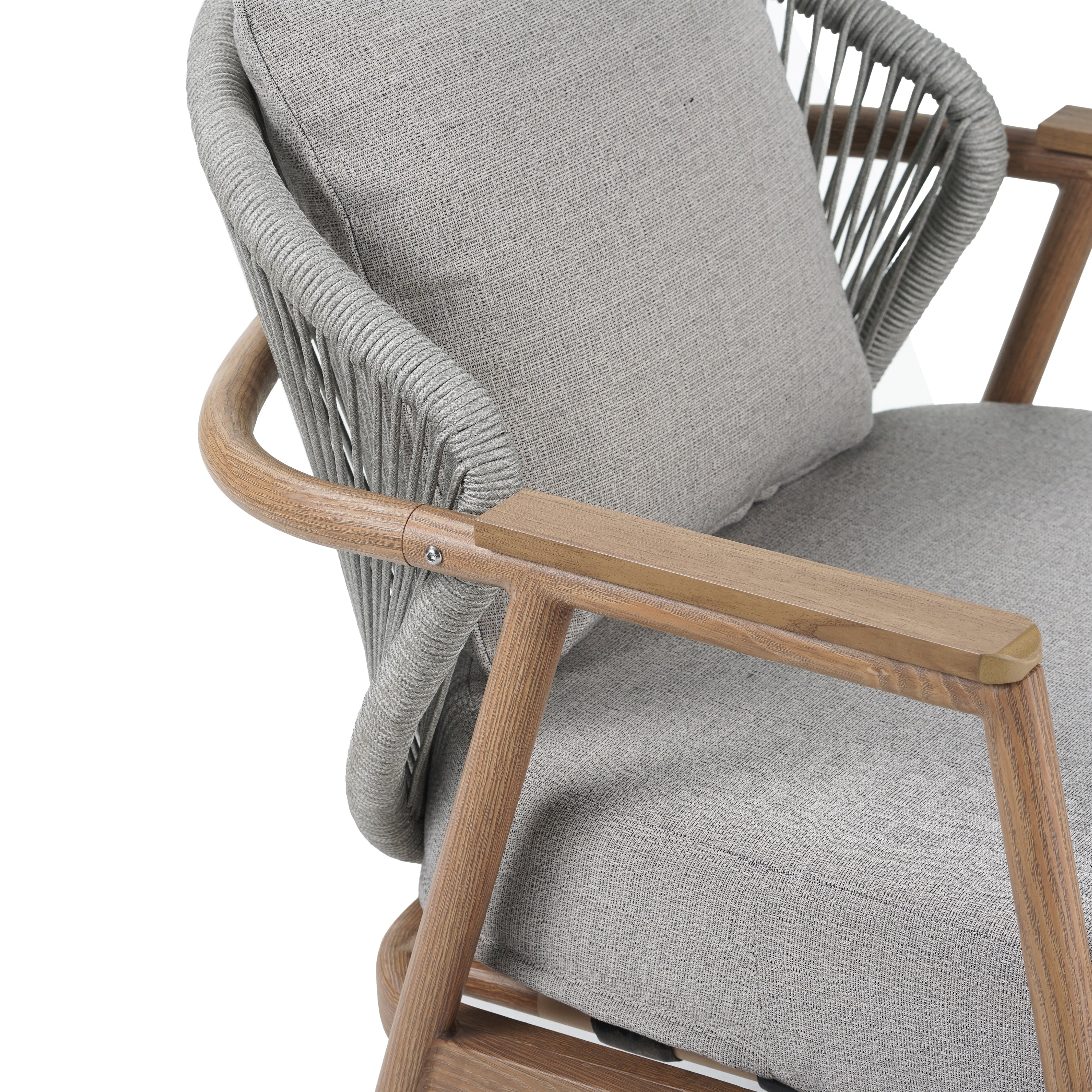 Willowe Taupe + Teak Rope Weave Upholstered Outdoor Patio Club Chair with Pillow - furnishings