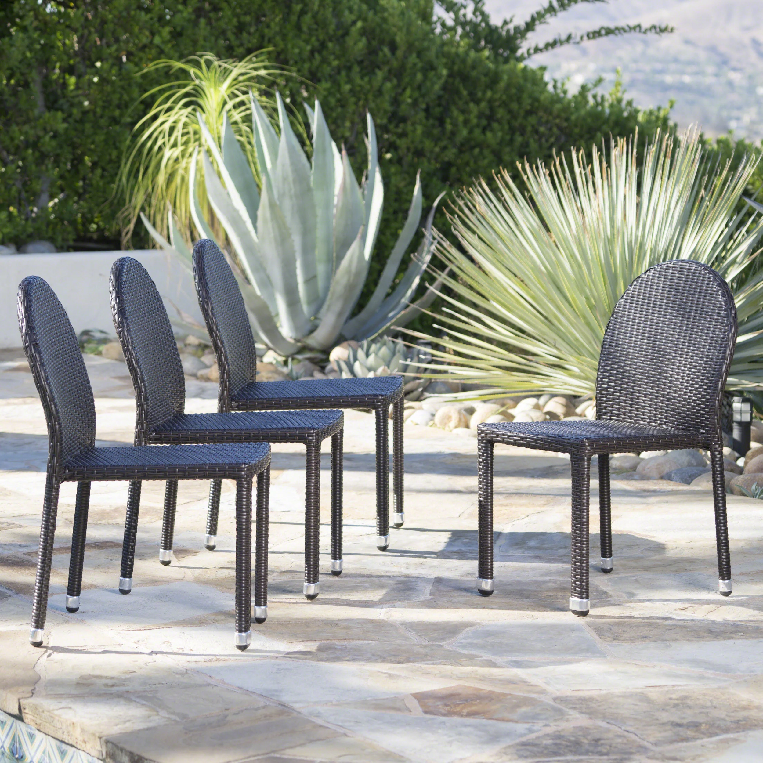 Amallie Outdoor Wicker Stacking Chairs with an Aluminum Frame (Set of 4) - furnishings