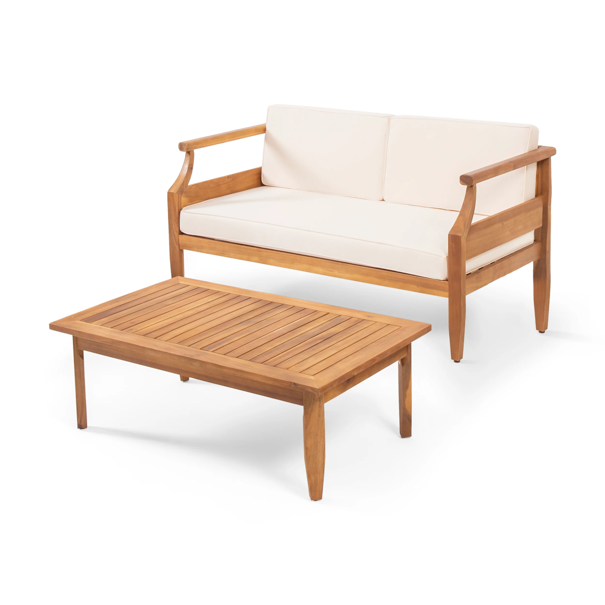 Bianca Outdoor Mid-Century Modern Acacia Wood Loveseat Set - furnishings