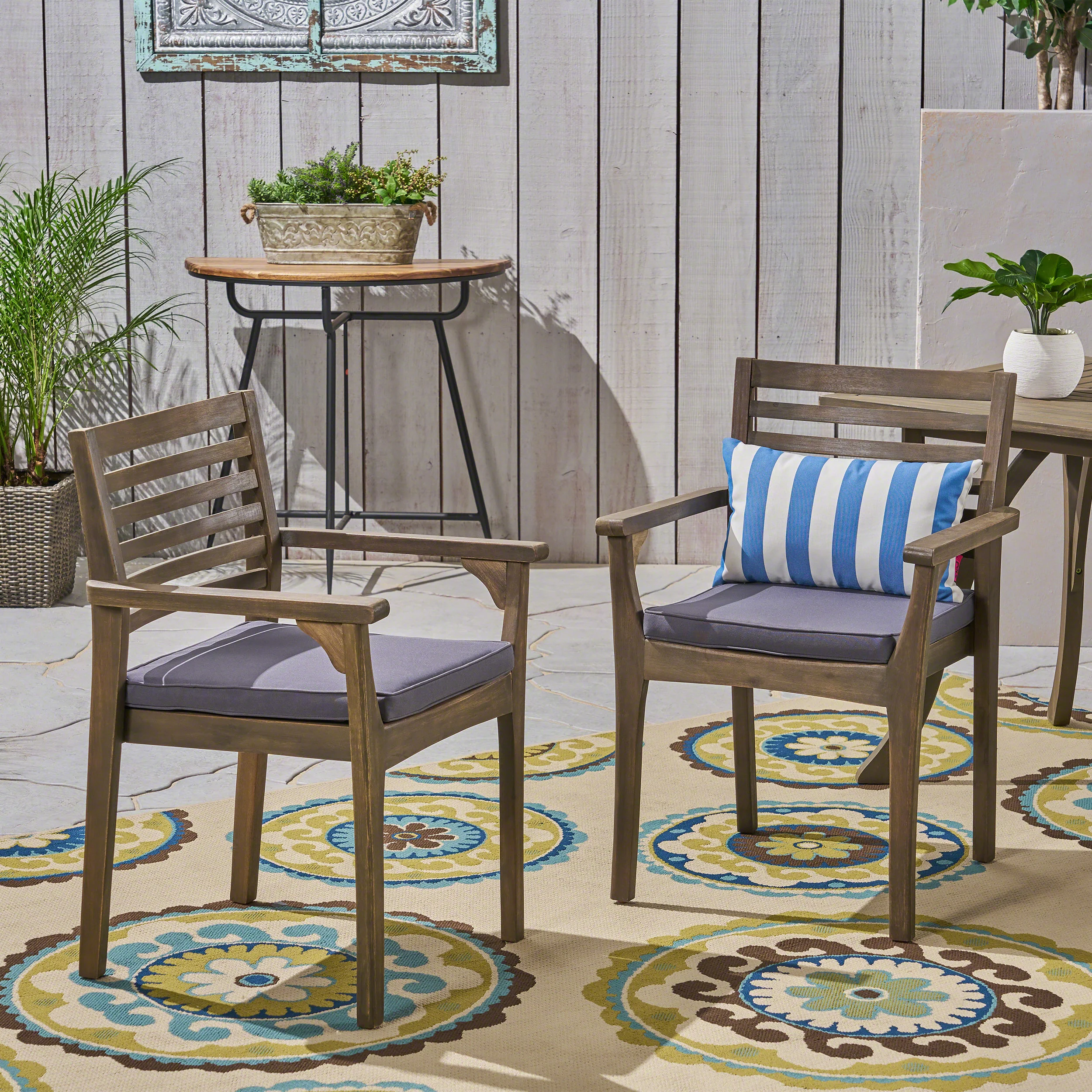 Esther Patio Dining Chairs, Acacia Wood and Outdoor Cushions - furnishings
