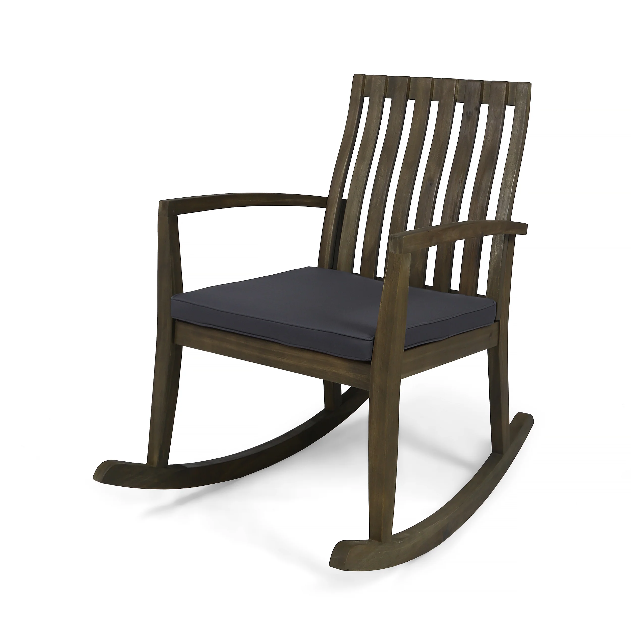 Muriel Outdoor Acacia Wood Rustic Style Rocking Chair with Cushions - furnishings