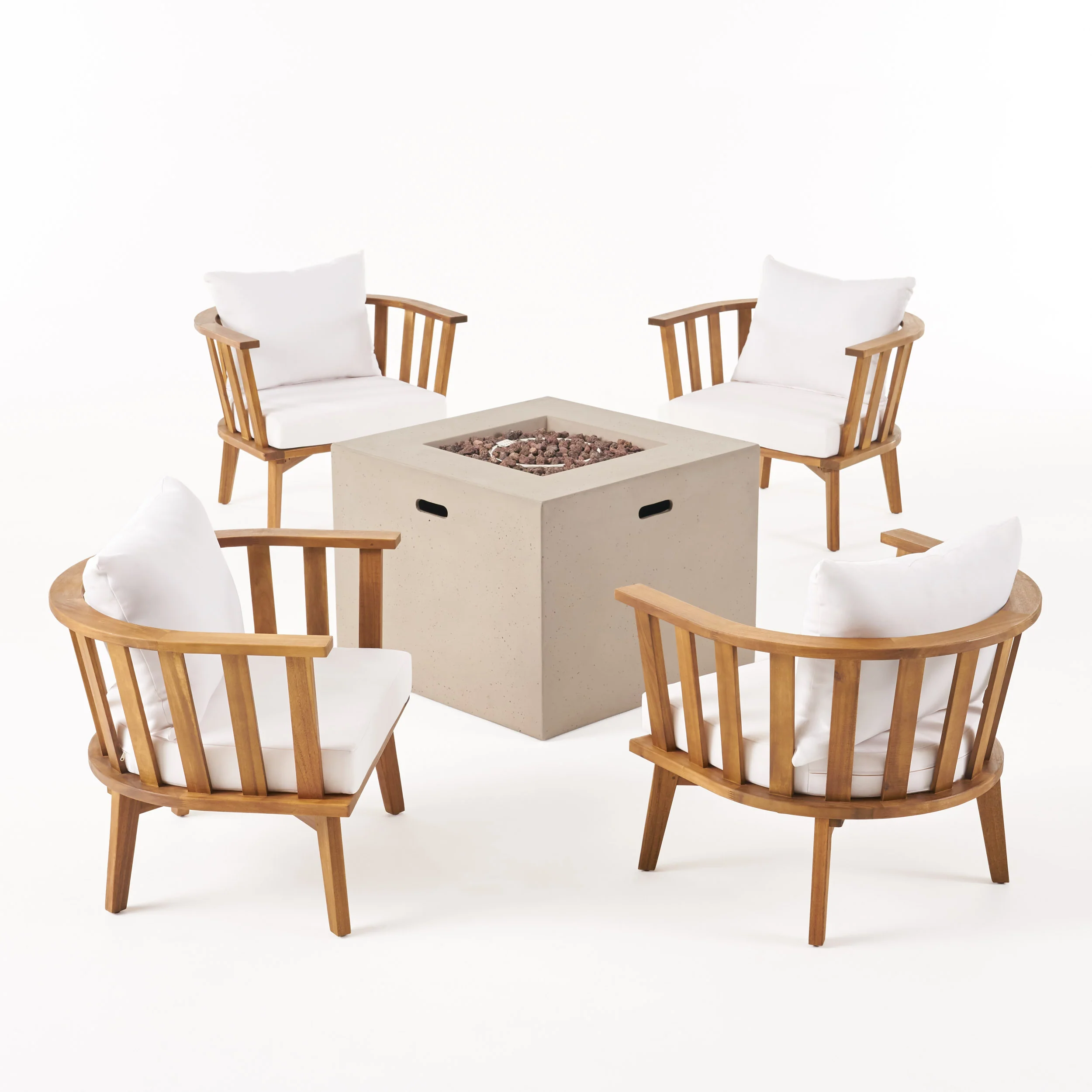 Ayla Outdoor Acacia Wood 4 Seater Club Chairs and Fire Pit Set - furnishings