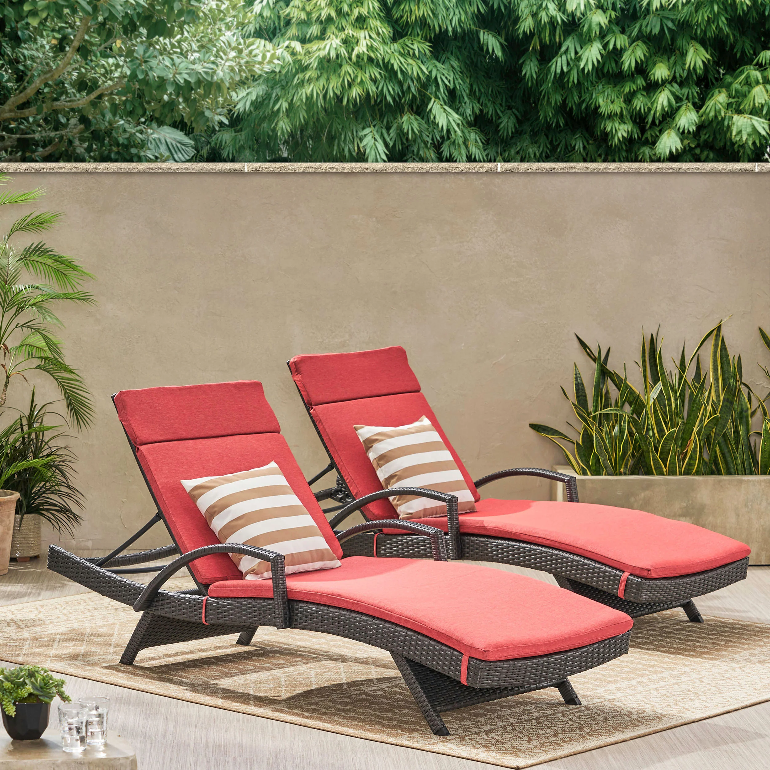 Soleil Outdoor Wicker Chaise Lounges w/ Water Resistant Cushions (Set of 2) - furnishings