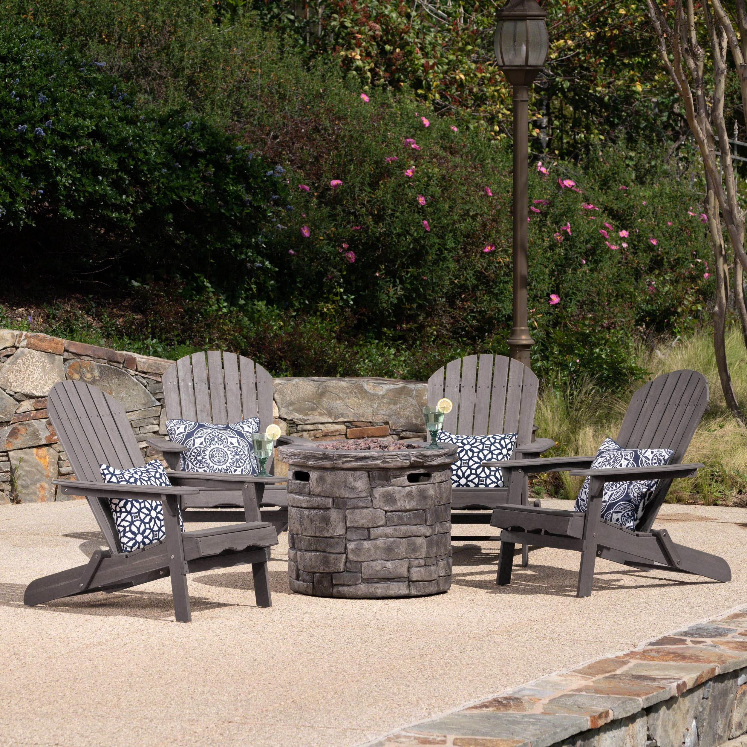Jasper Outdoor Acacia Wood 5 Piece Adirondack Chair and Fire Pit Set - furnishings