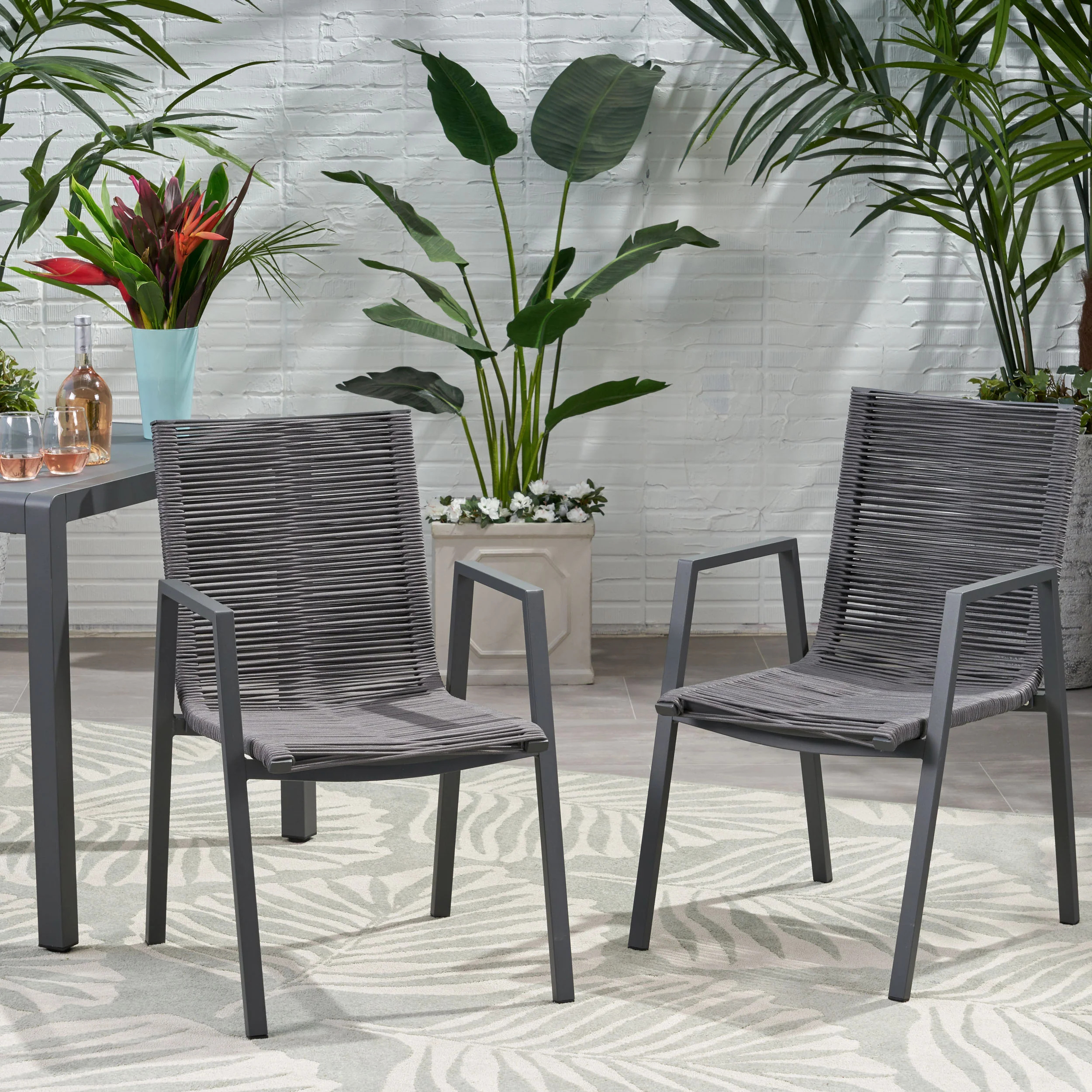 Kalli Outdoor Modern Aluminum Dining Chair with Rope Seat (Set of 2) - furnishings