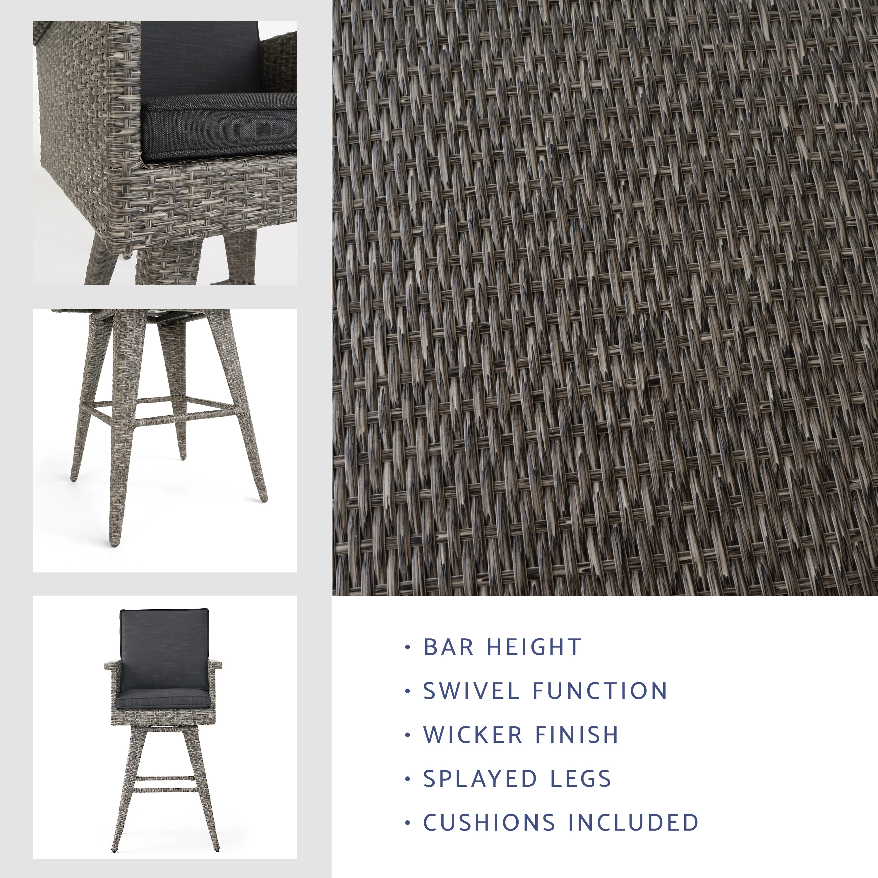 Elysium 30-Inch Outdoor Wicker Barstool with Water Resistant Cushions - furnishings