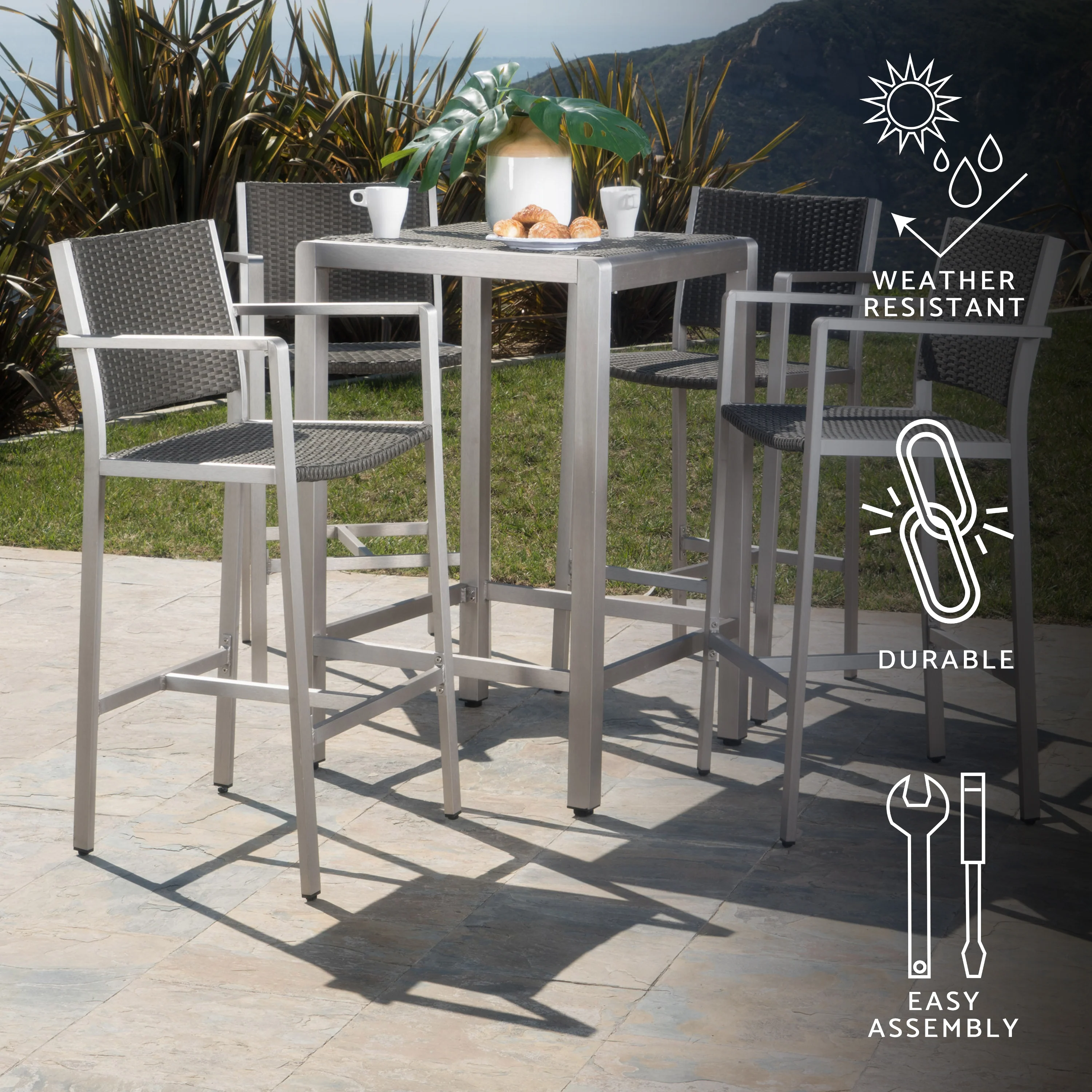Outdoor Aluminum 5 Piece Bar Set - furnishings