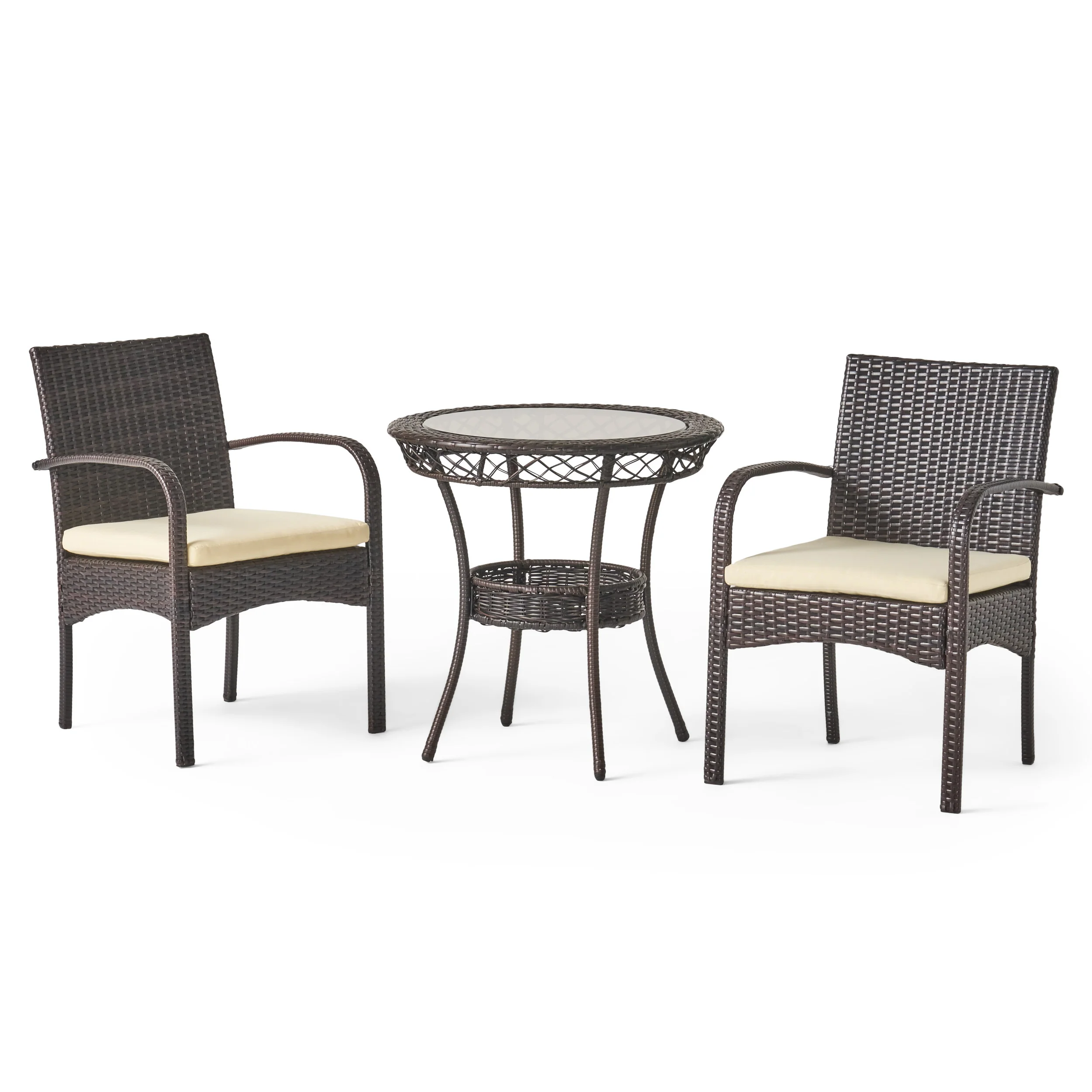 Meeker Outdoor 3-piece Wicker Bistro Set with Cushions - furnishings