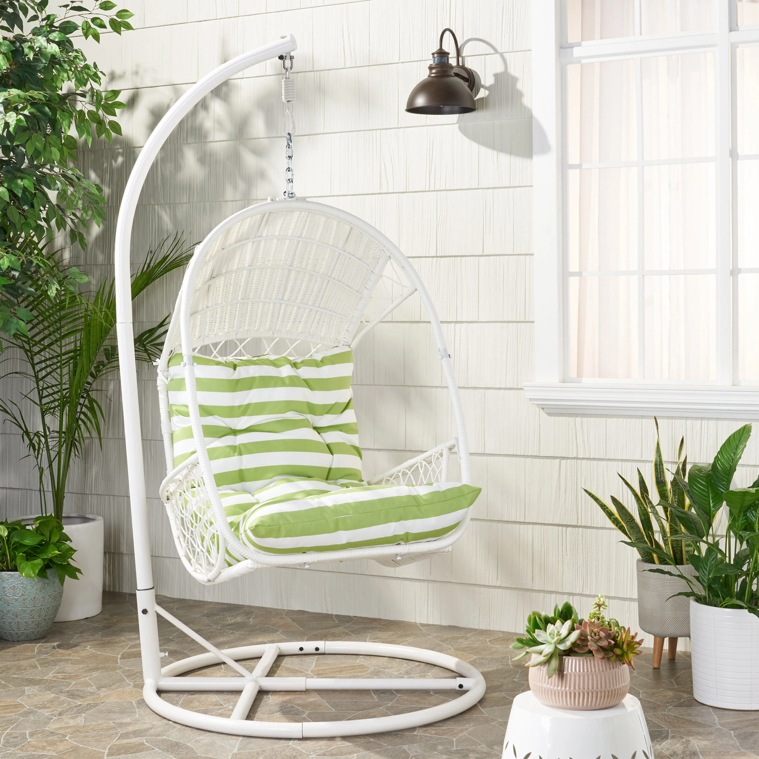 Primo Outdoor Wicker Hanging Basket Egg Chair with Stand - furnishings