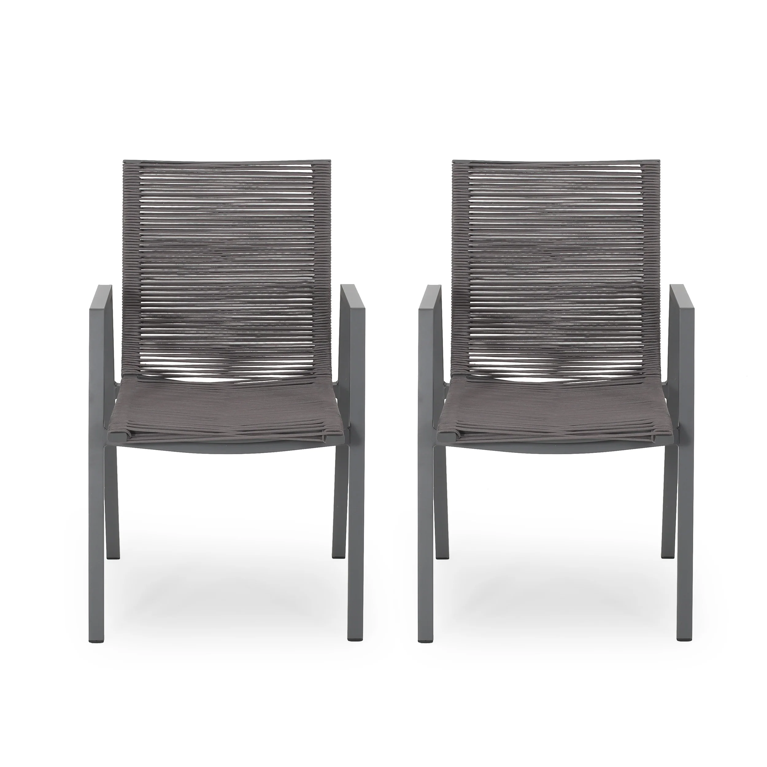 Kalli Outdoor Modern Aluminum Dining Chair with Rope Seat (Set of 2) - furnishings