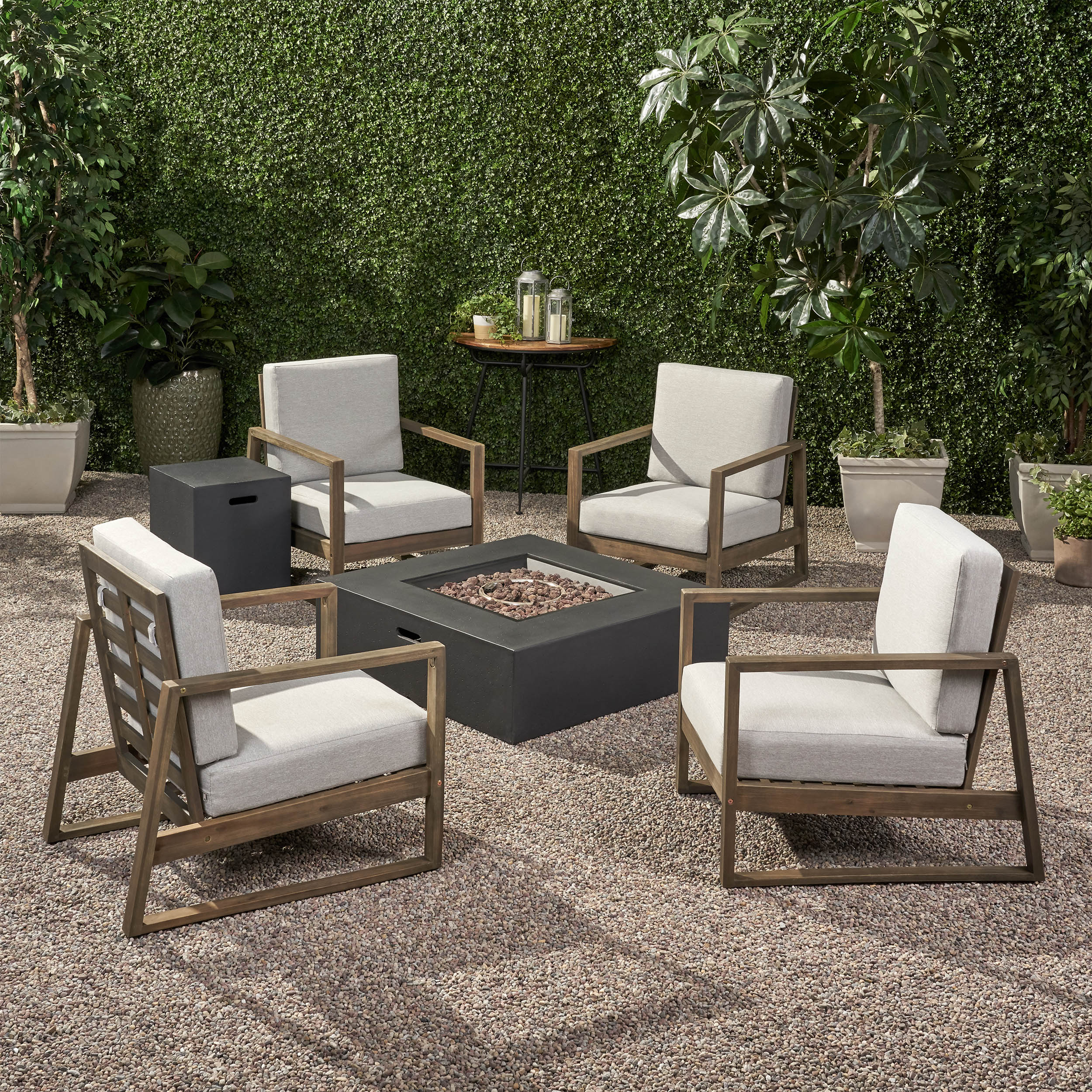 Marlee Outdoor 4 Seater Chat Set with Fire Pit - furnishings