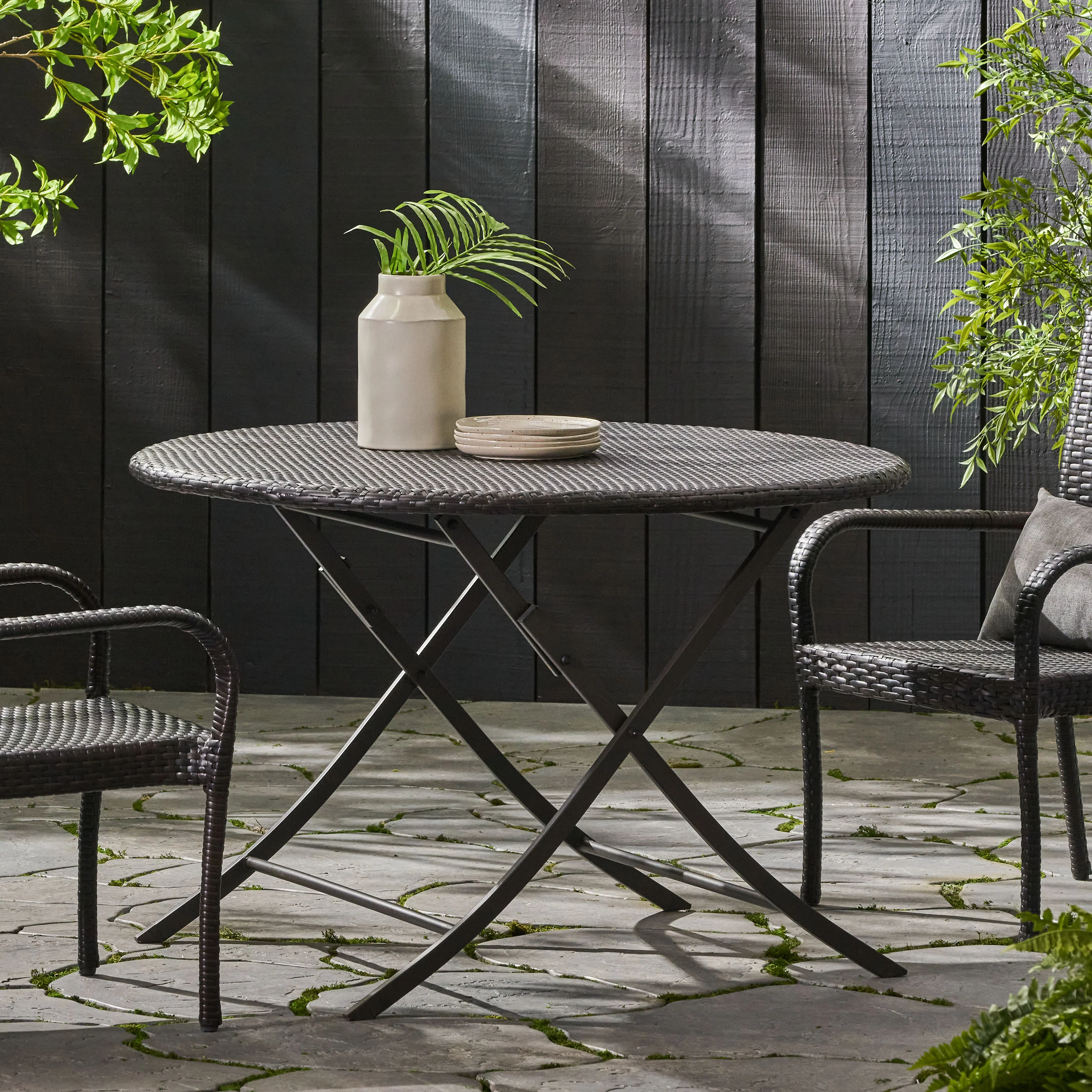 Riley Outdoor Multi-brown Wicker Circular Foldable Dining Table - furnishings