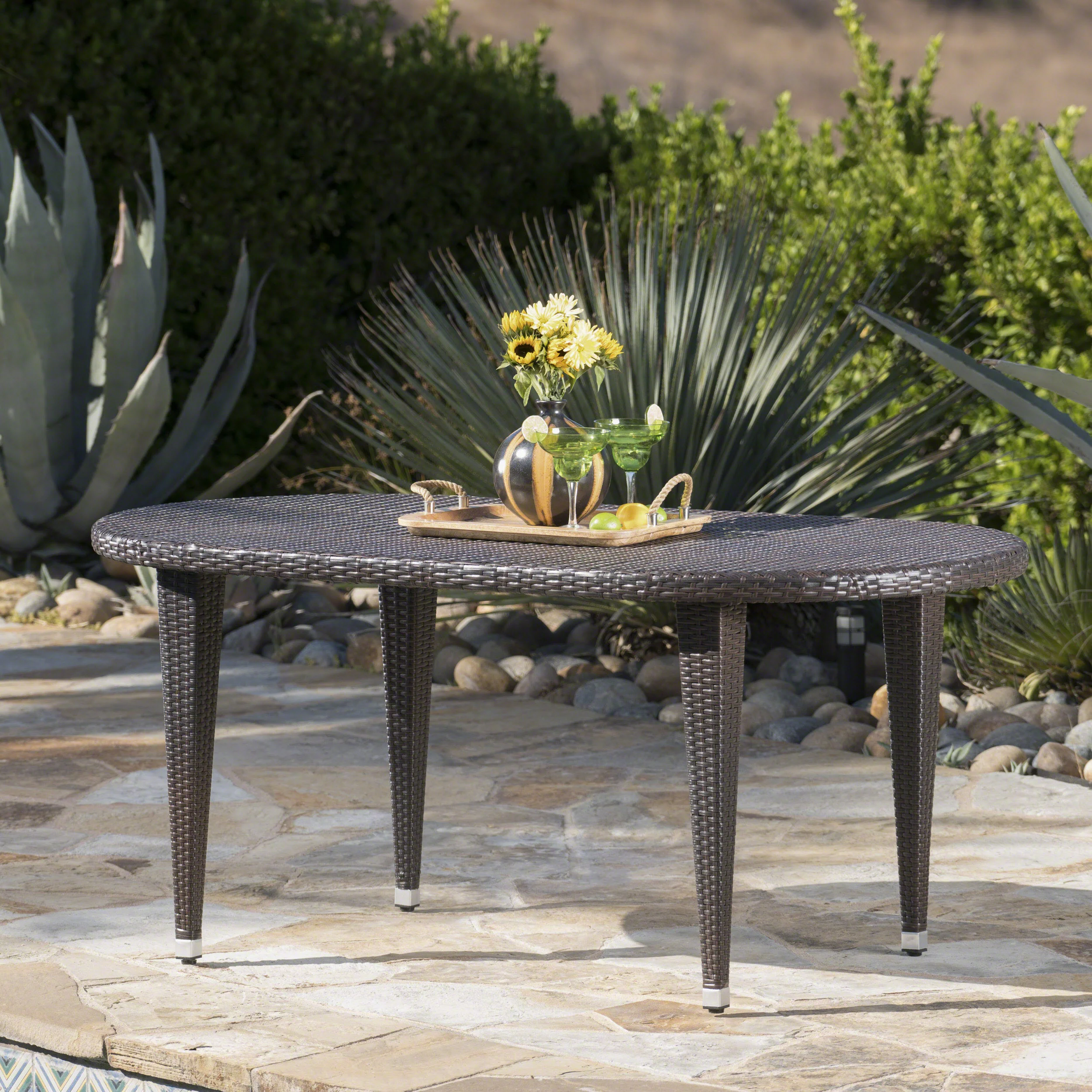 Domo Outdoor 69 Inch Wicker Oval Dining Table - furnishings