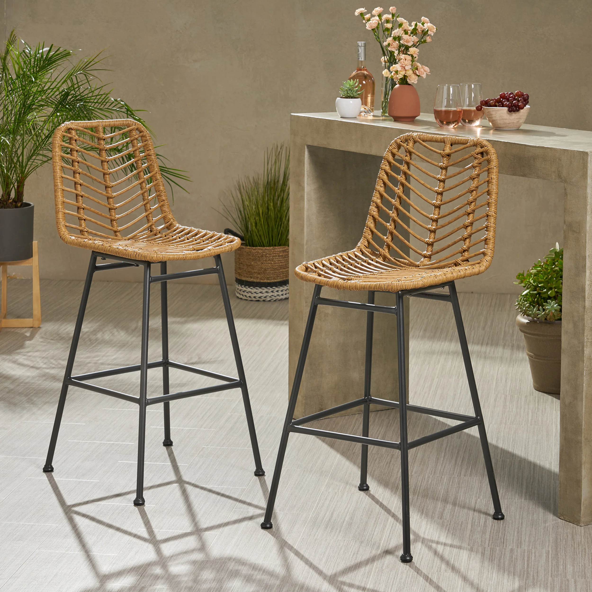 Jessie Outdoor Wicker Barstools (Set of 2) - furnishings
