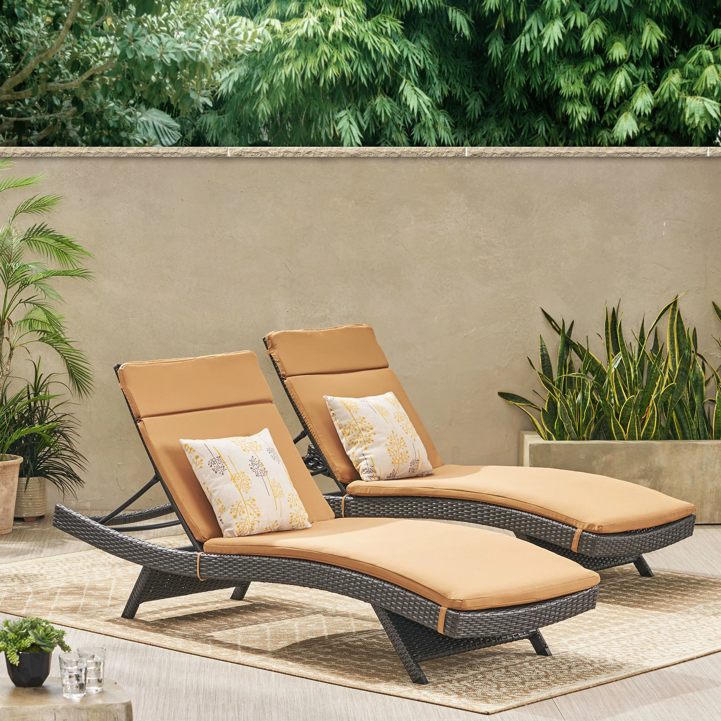 Nassau Outdoor Grey Wicker Adjustable Chaise Lounge with Cushion (Set of 2) - furnishings