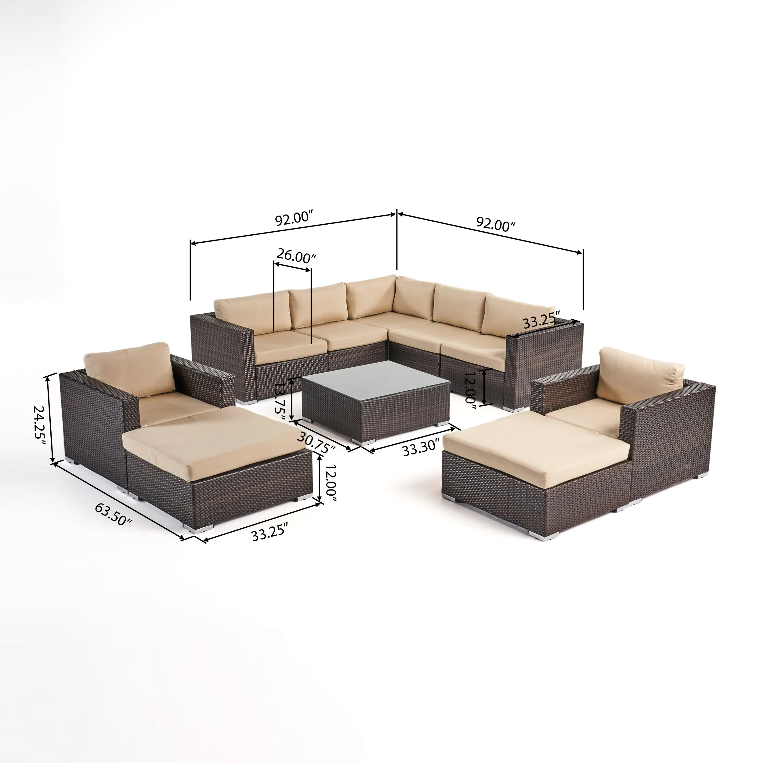 Kyra Outdoor 7 Seater Wicker Sectional Sofa Set with Sunbrella Cushions - furnishings