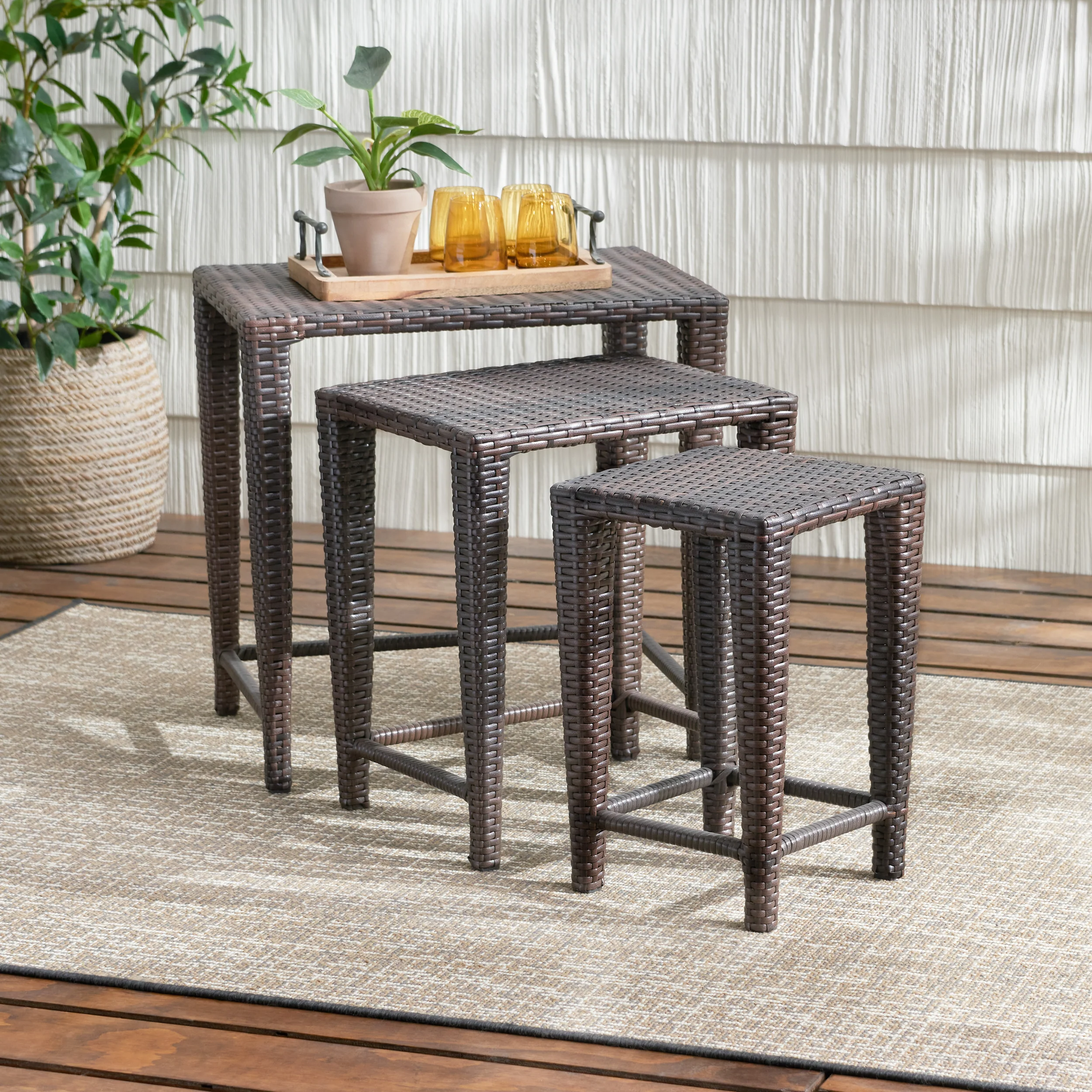 Mayall Multibrown Wicker Nested Side Tables (Set of 3) - furnishings