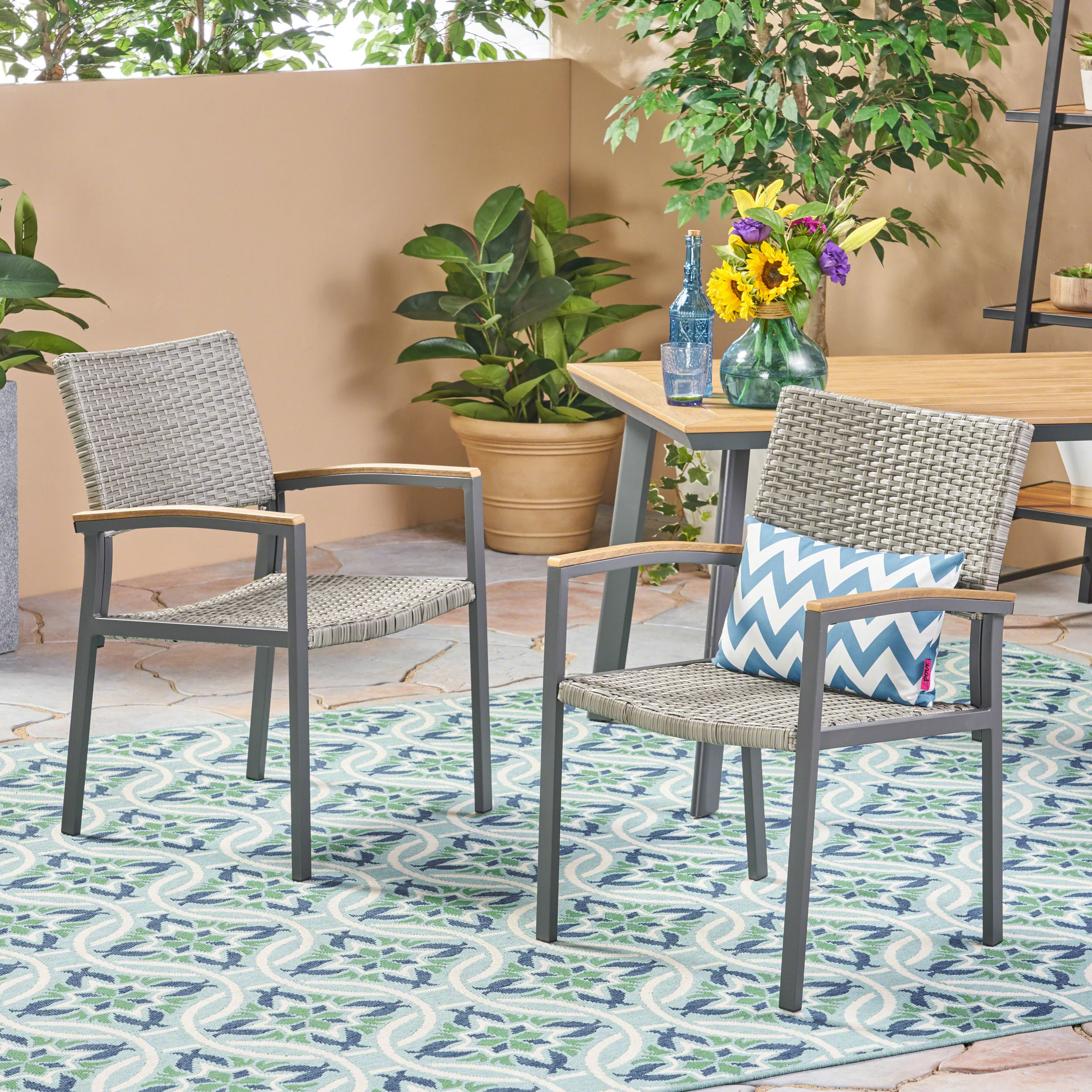 Emma Outdoor Wicker Dining Chair with Aluminum Frame (Set of 2) - furnishings