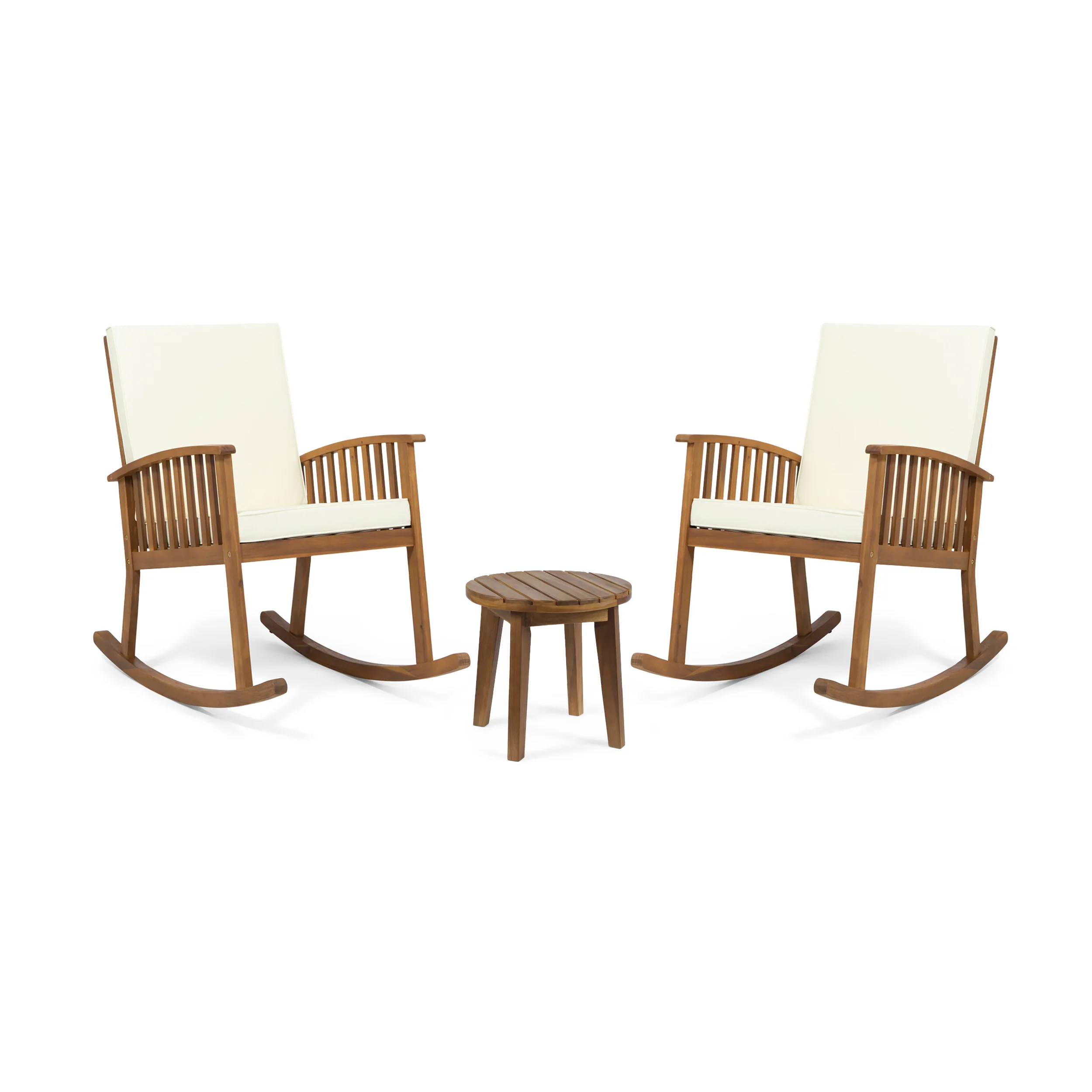 Sandra Outdoor Acacia Wood 2 Seater Rocking Chairs and Side Table Set - furnishings