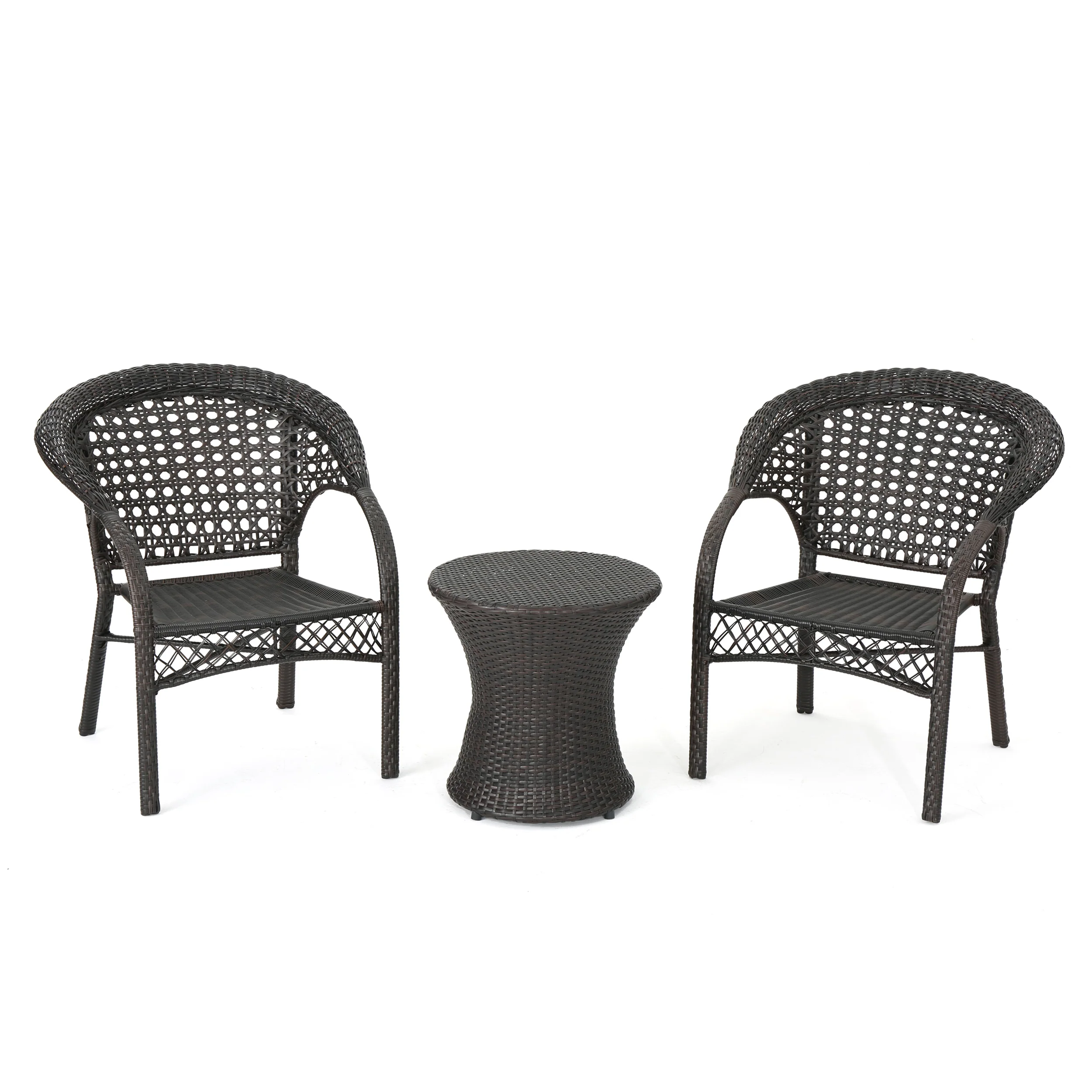Mystic Outdoor 3 Piece Multi-brown Wicker Stacking Chair Chat Set - furnishings