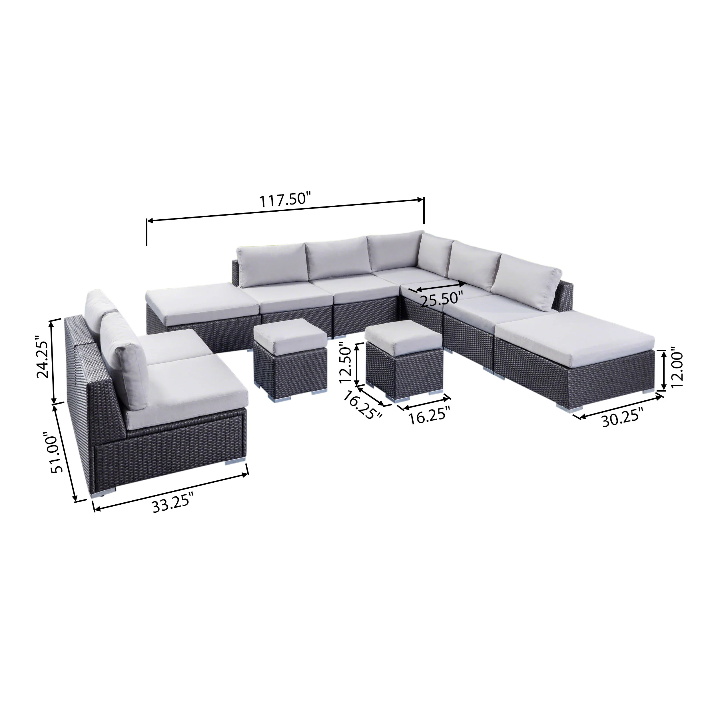 Tammy Rosa Outdoor 7 Seat Wicker Sofa Sectional Set with Aluminum Frame - furnishings
