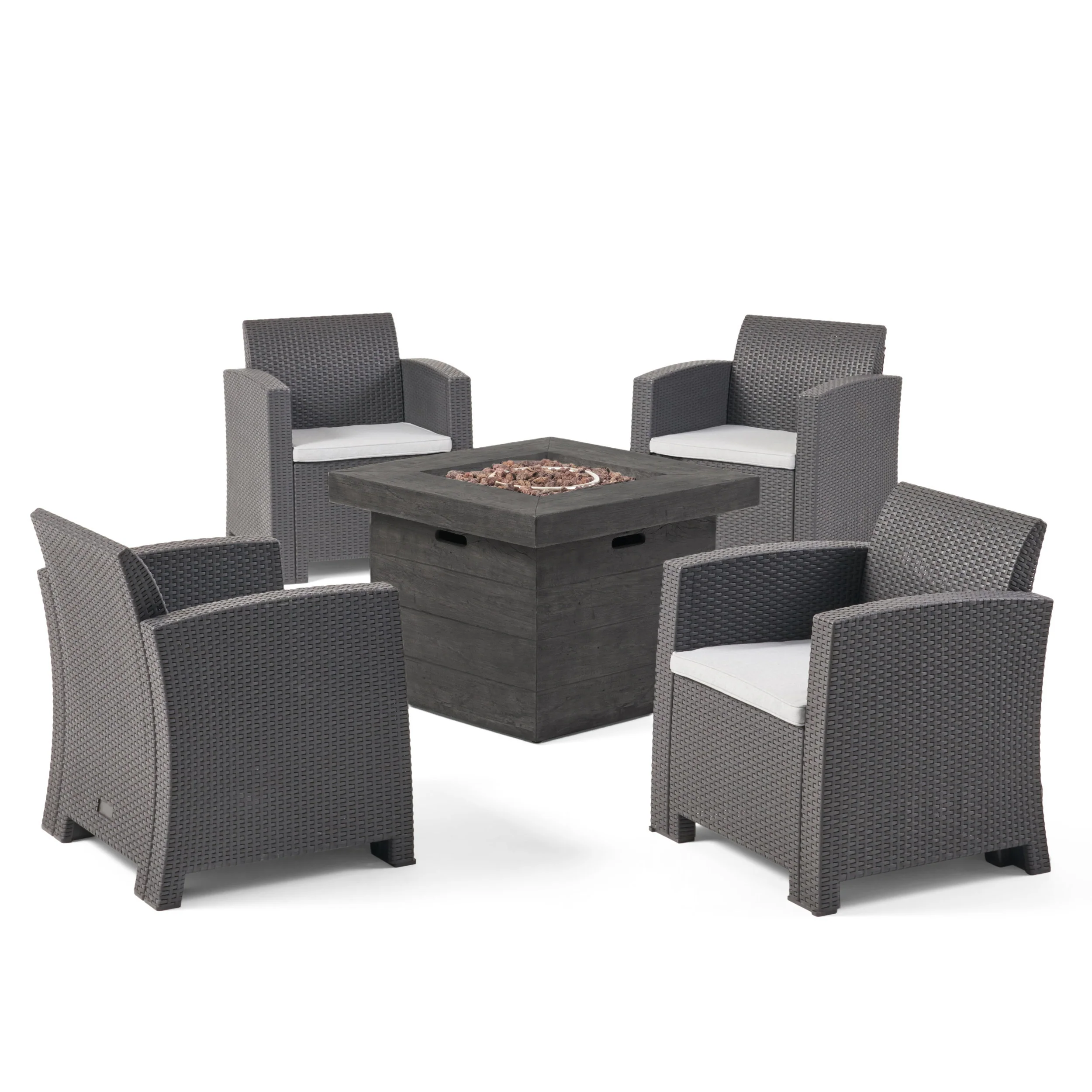 Ollie Outdoor 4-Seater Wicker Print Club Chair Chat Set with Fire Pit - furnishings