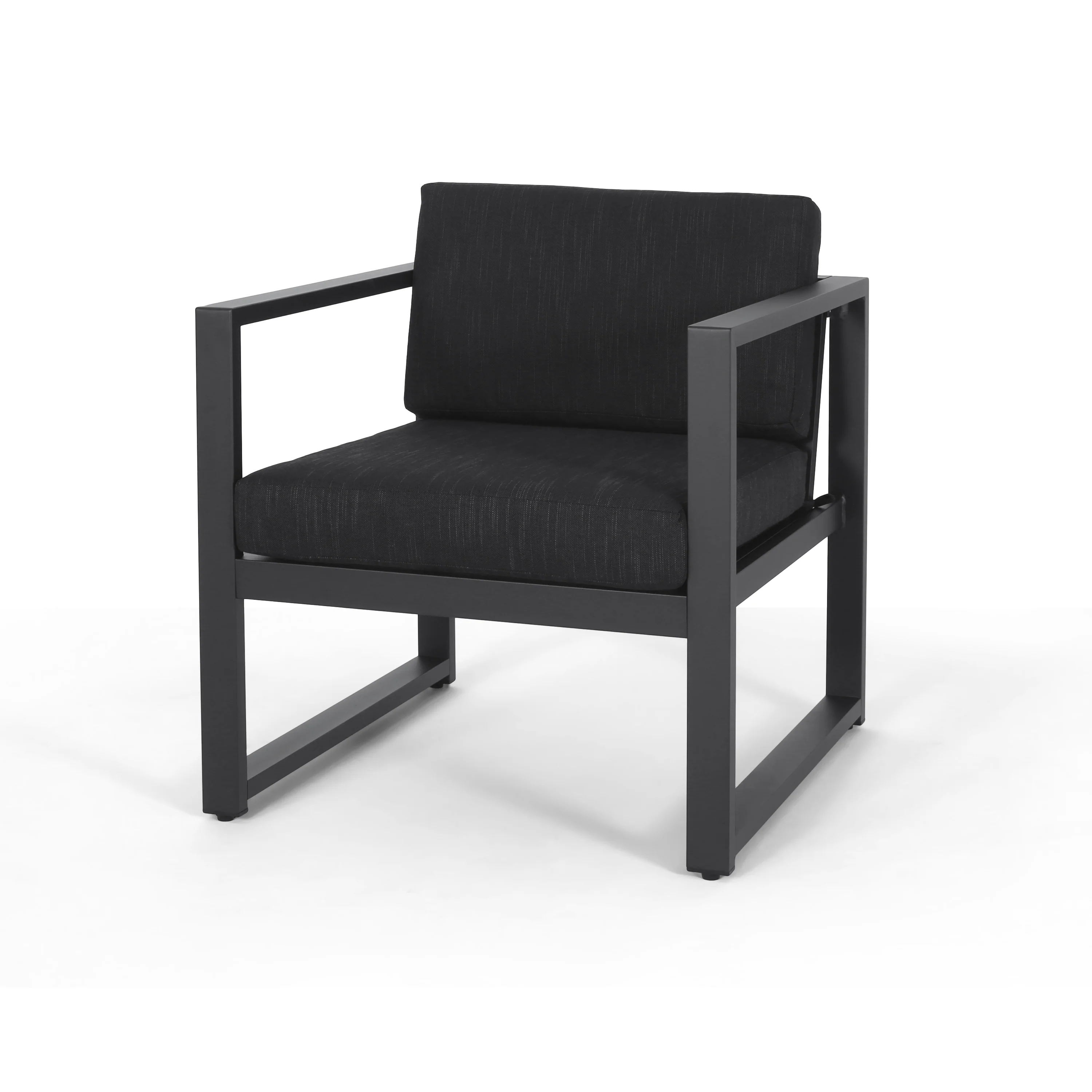 Wos Outdoor 4-Seater Aluminum Chat Set with Fire Pit, Black and Dark Gray - furnishings