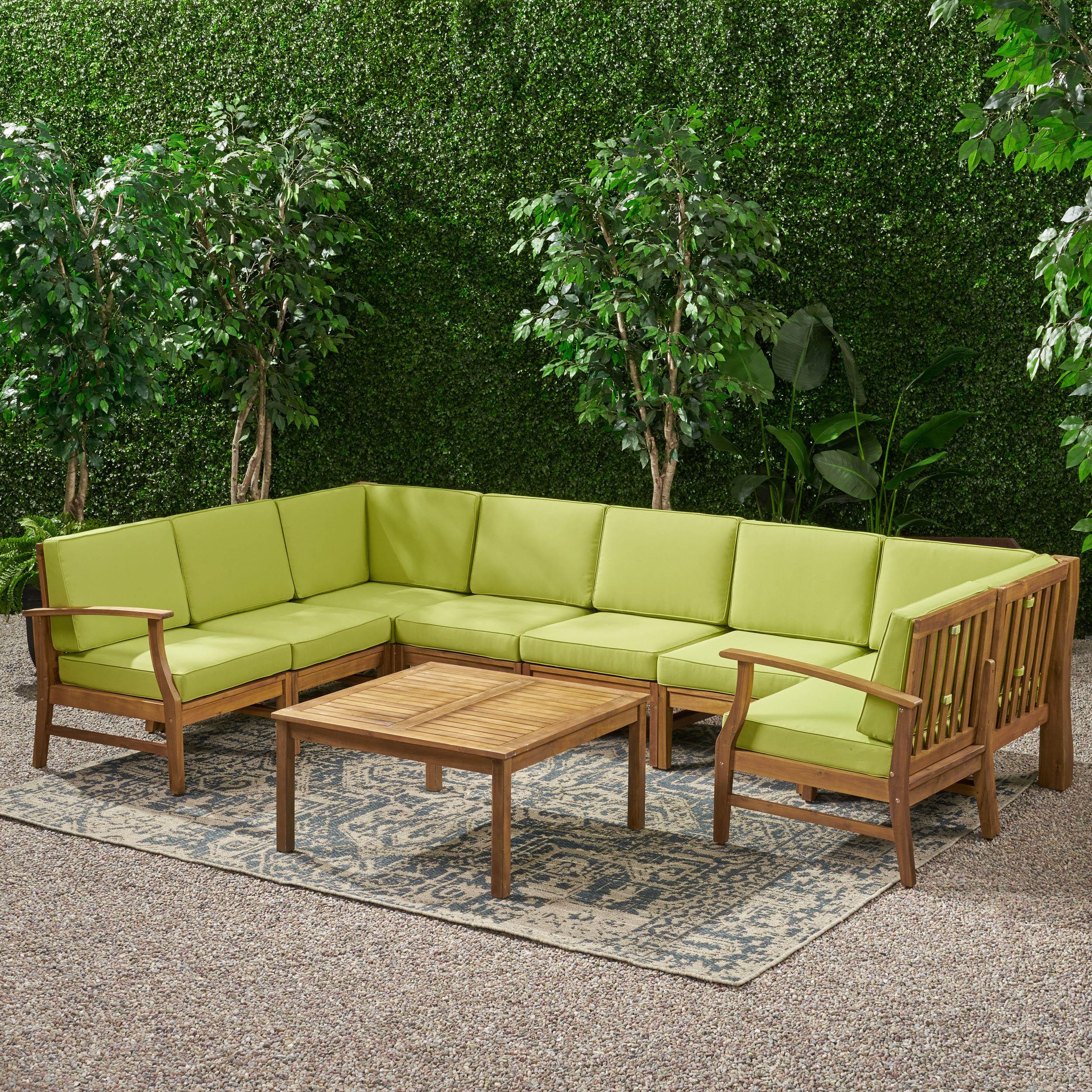 Scarlett Outdoor 8 Seat Teak Finished Acacia Wood Sectional Sofa and Table Set - furnishings