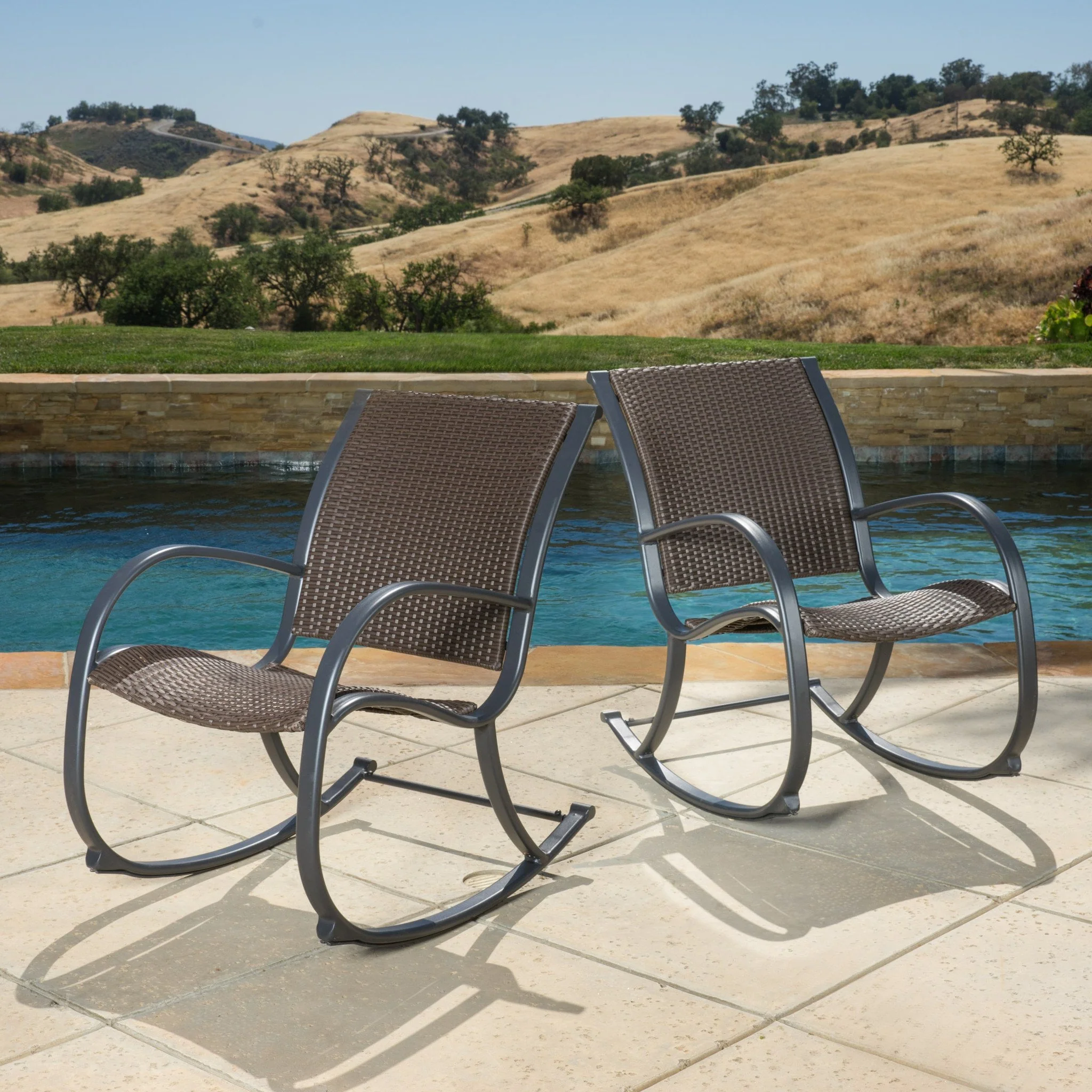 Leann Outdoor Dark Brown Wicker Rocking Chairs - furnishings