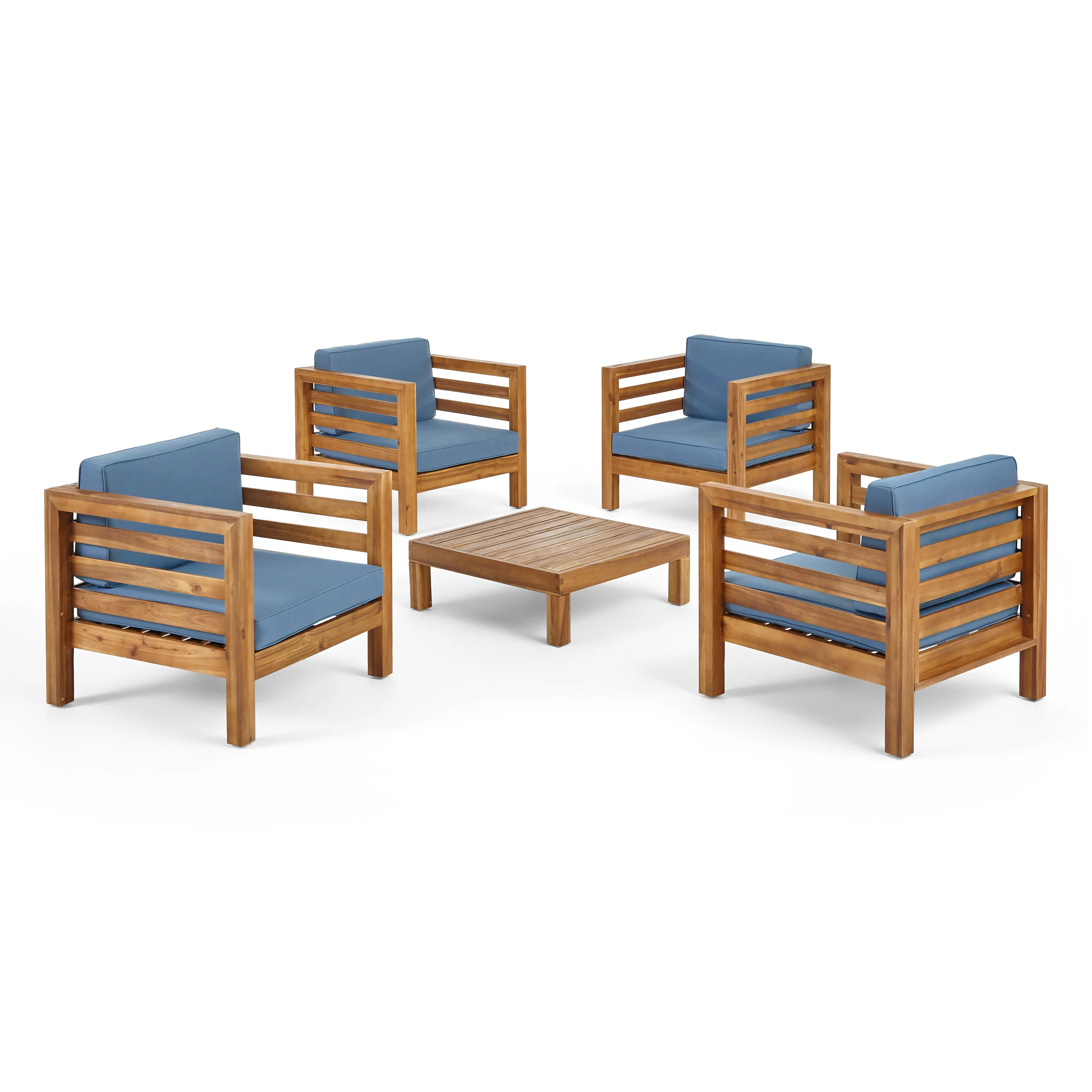 Emma Outdoor 4 Seater Acacia Wood Club Chair and Coffee Table Set - furnishings