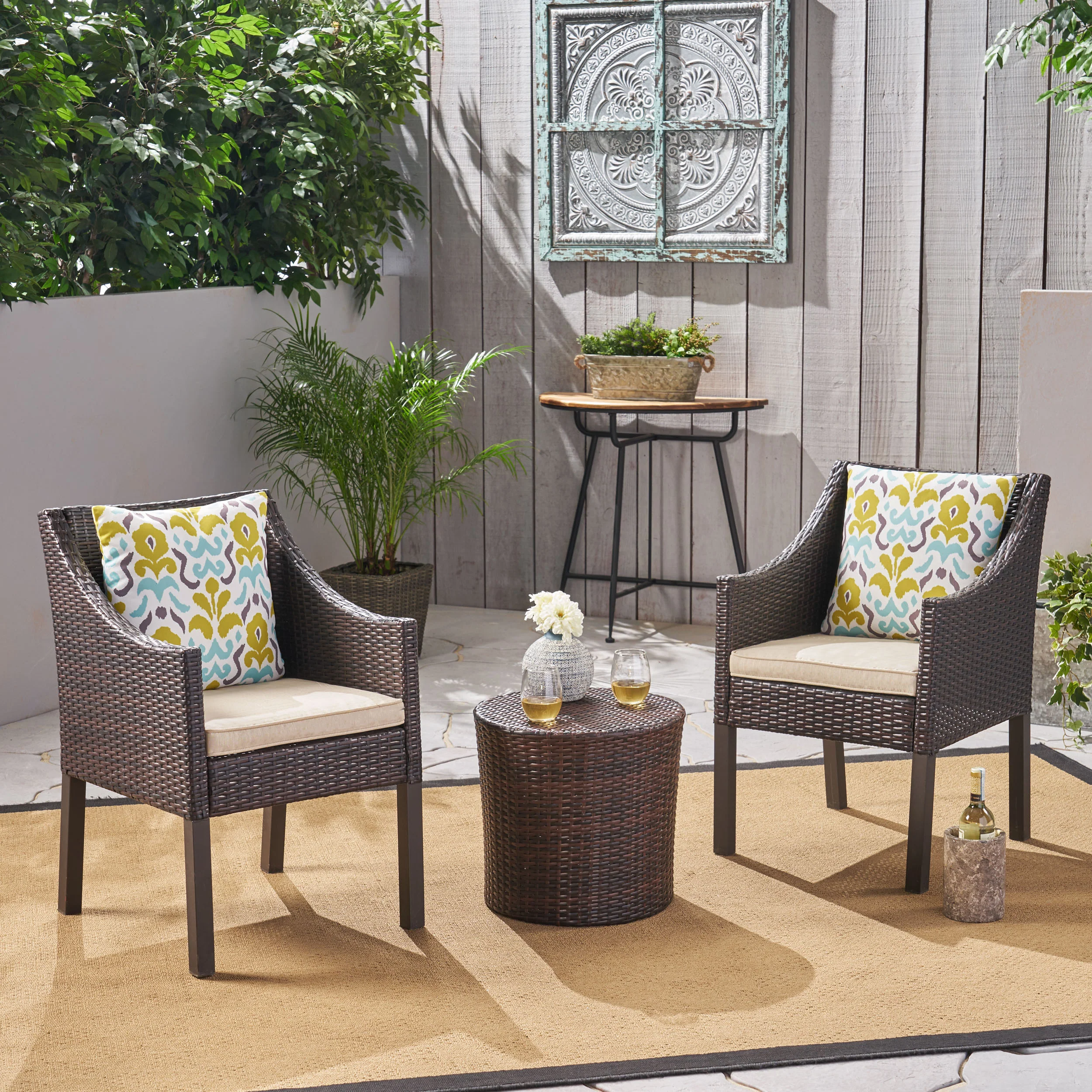 Sims Outdoor 3 Piece Wicker Chat Set - furnishings