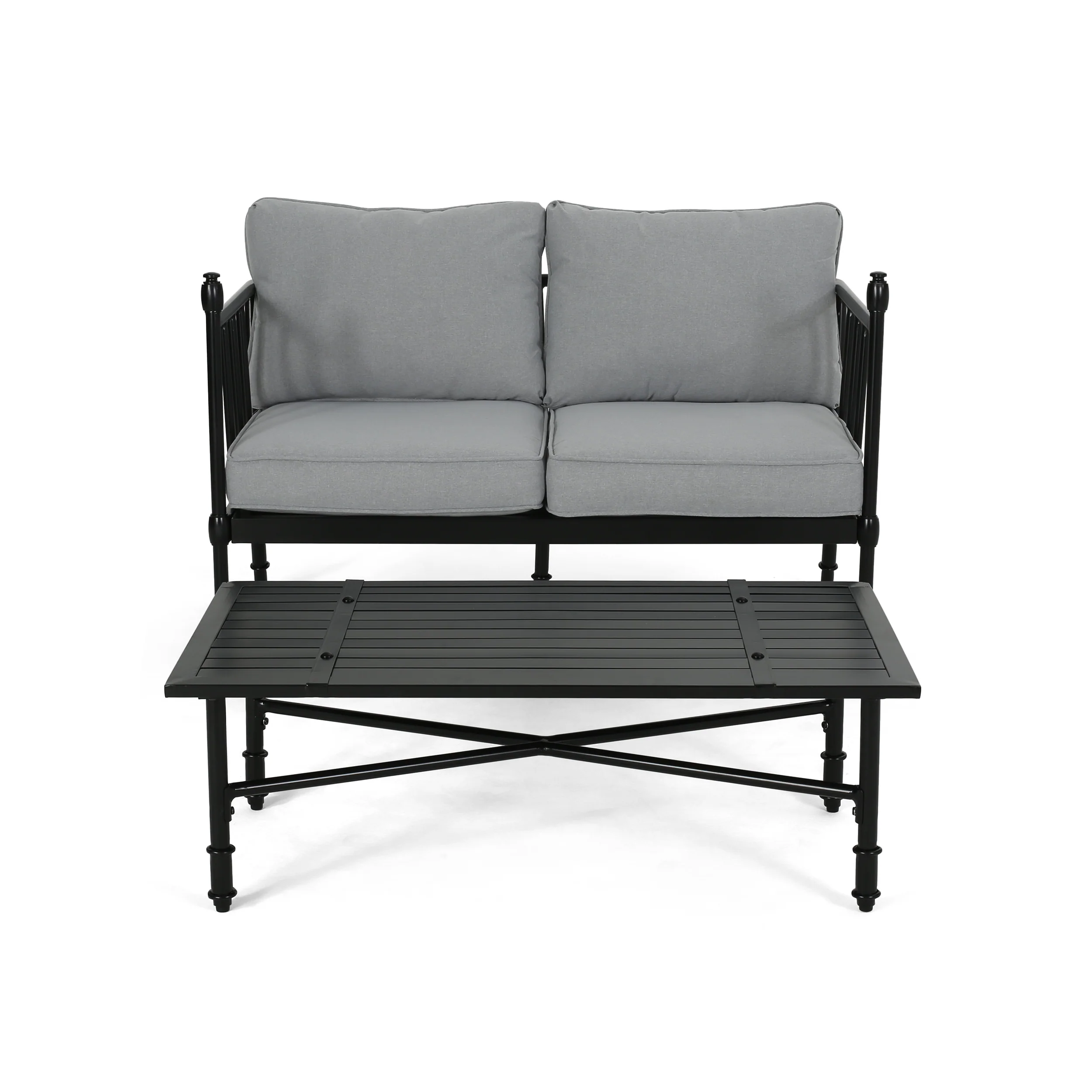 Francis Outdoor Aluminum Loveseat and Coffee Table with Cushions - furnishings