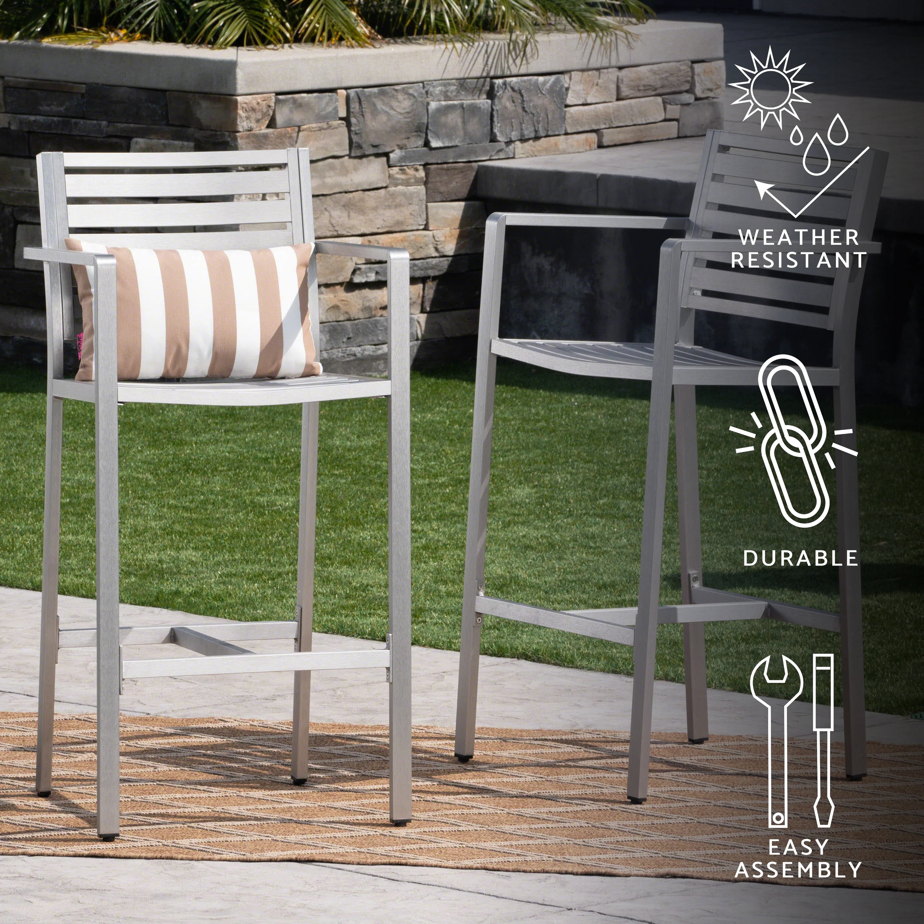 Tammy Coral Outdoor Silver Rust-Proof Aluminum 29.50 Inch Barstools - furnishings