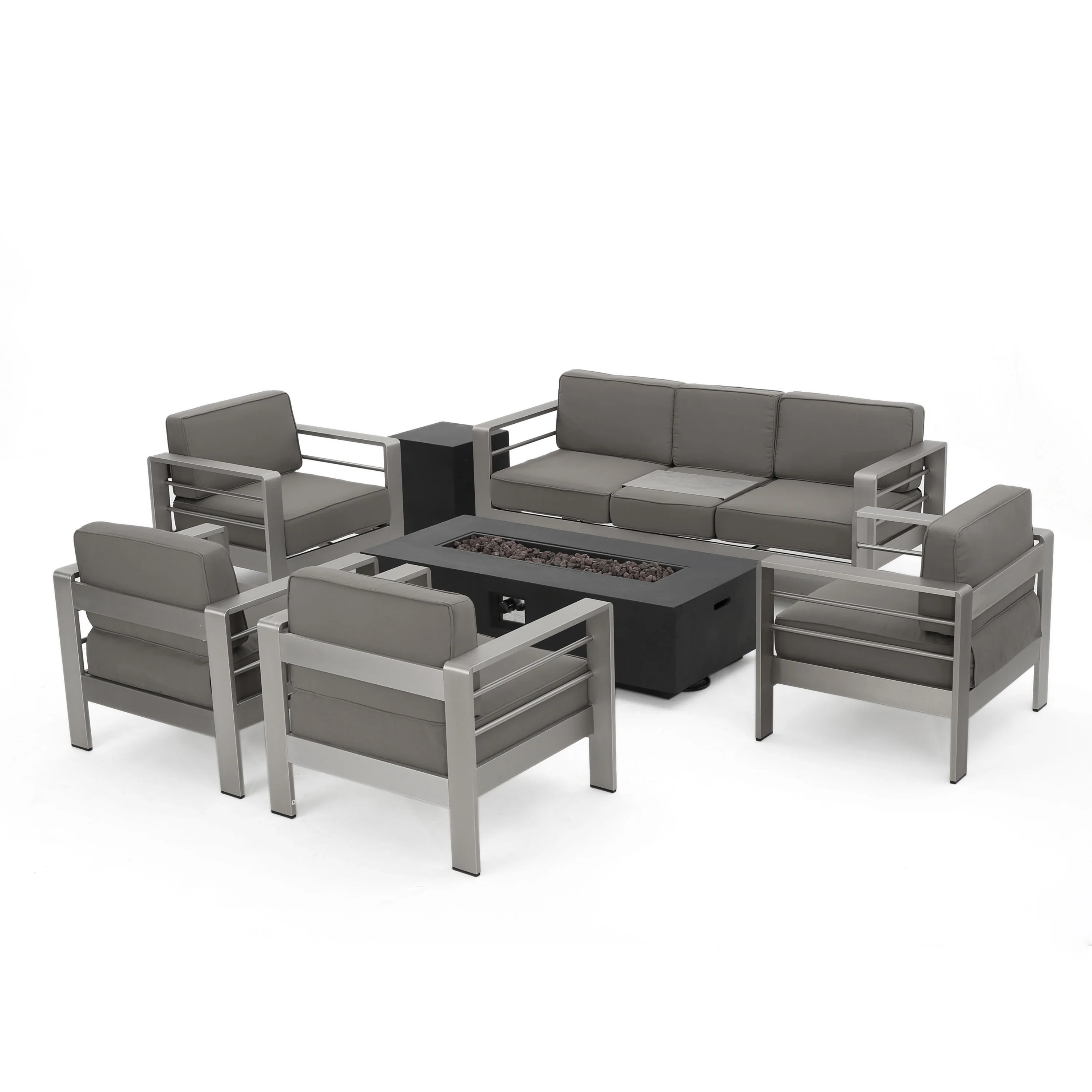 Coral Outdoor Aluminum 7 Seater Chat Set with Fire Pit - furnishings
