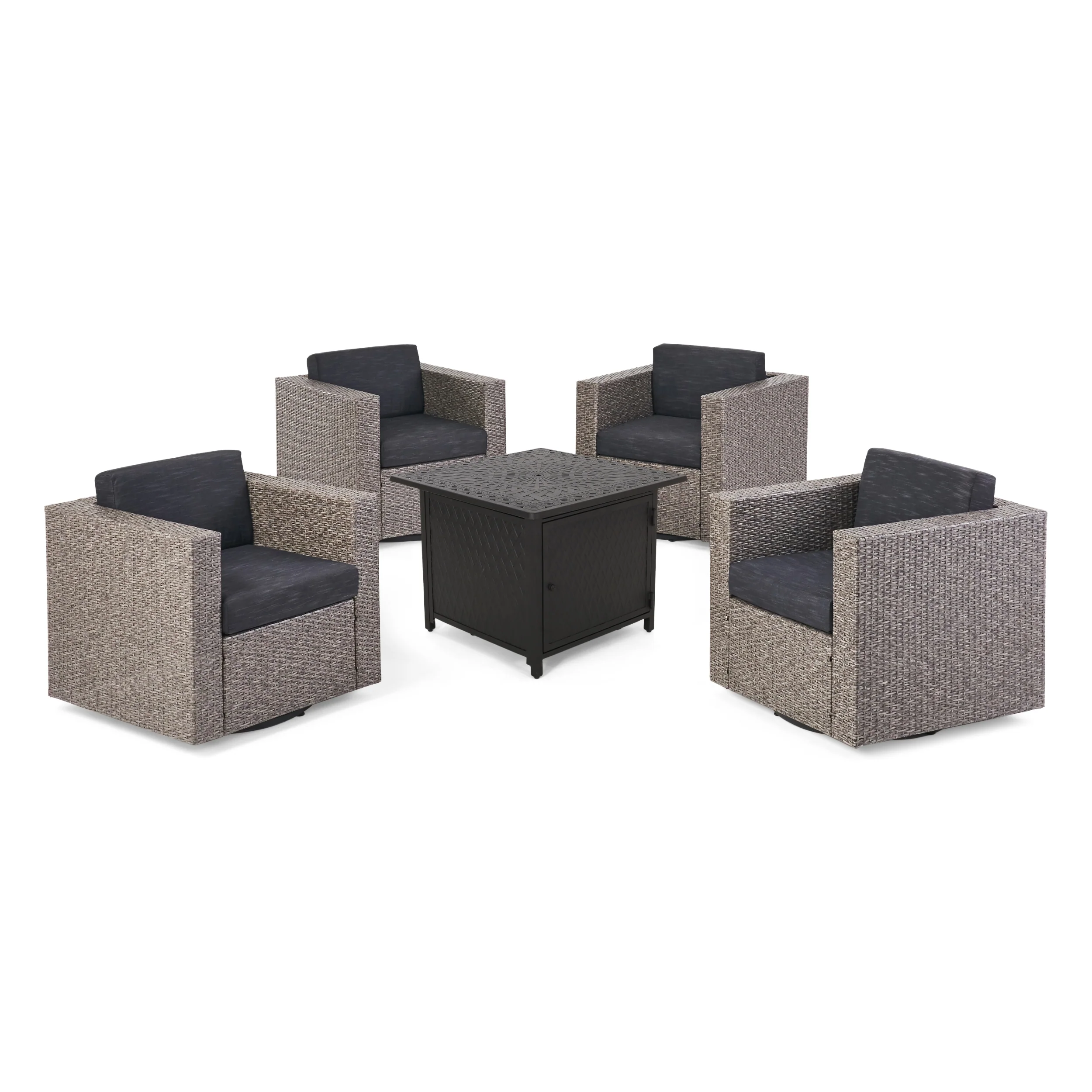 Calella Outdoor 4 Seater Wicker Swivel Chair and Fire Pit Set - furnishings
