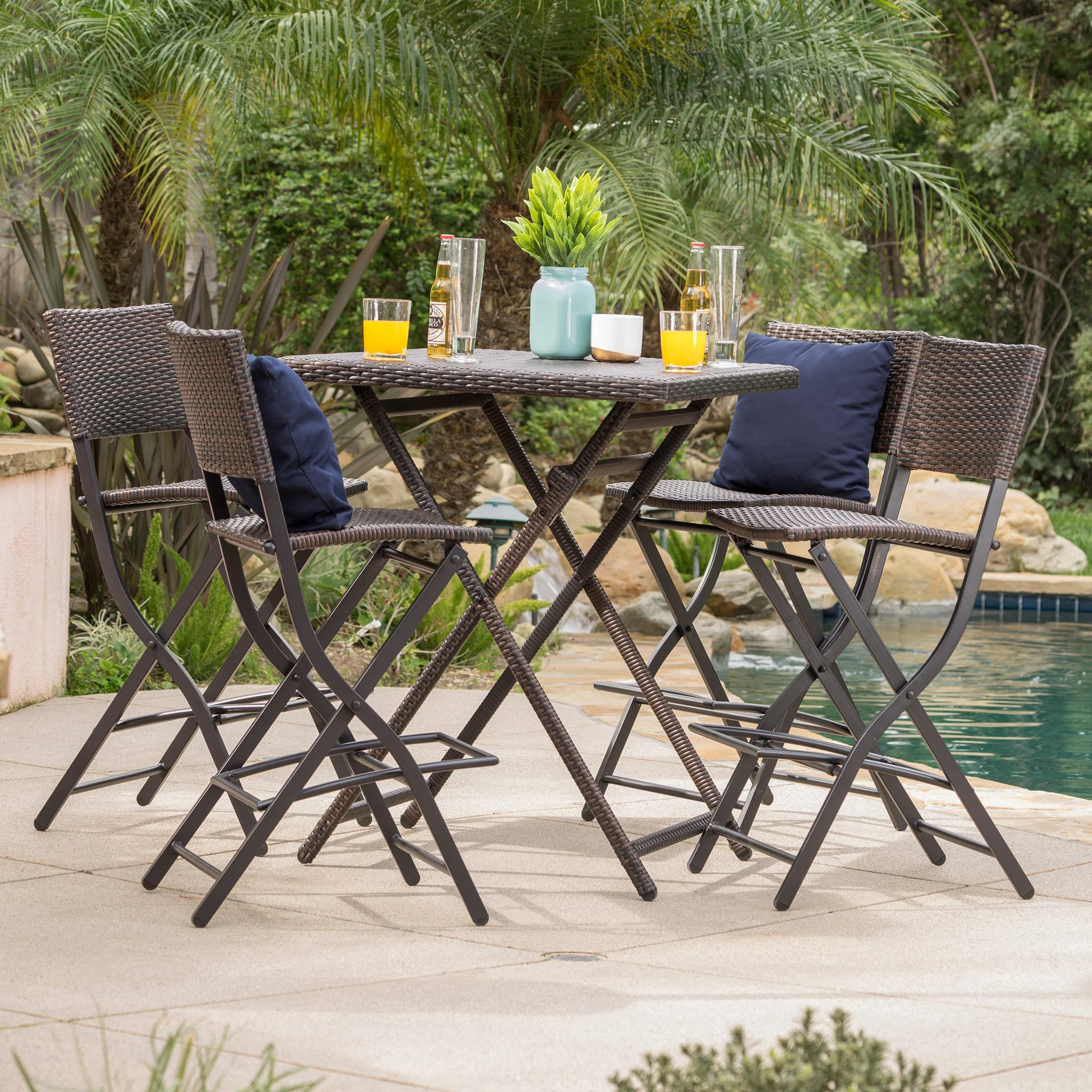 Marinelli Outdoor Multibrown Wicker 5 Piece Bar Set - furnishings