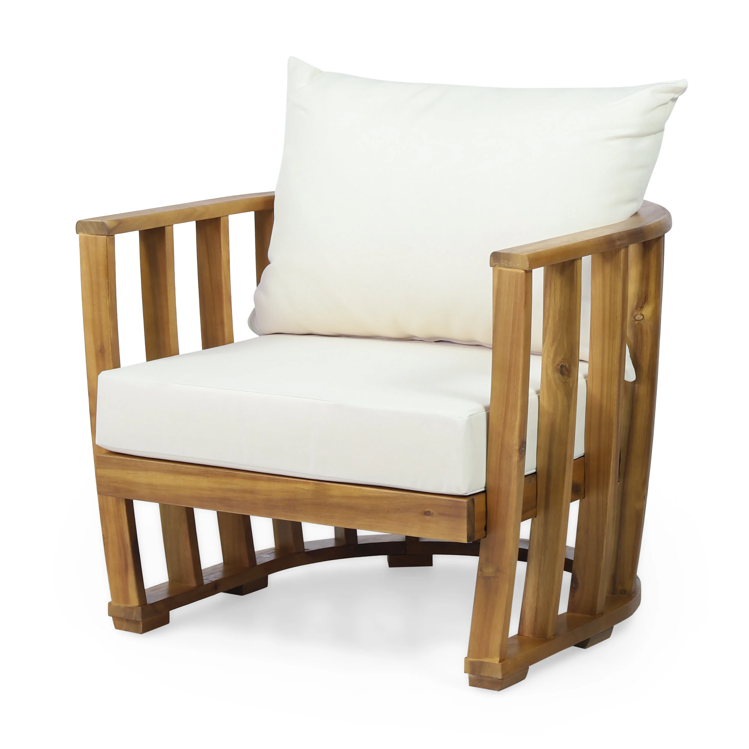 Wallowa Outdoor Acacia Wood Club Chair with Cushions, Teak and Beige - furnishings