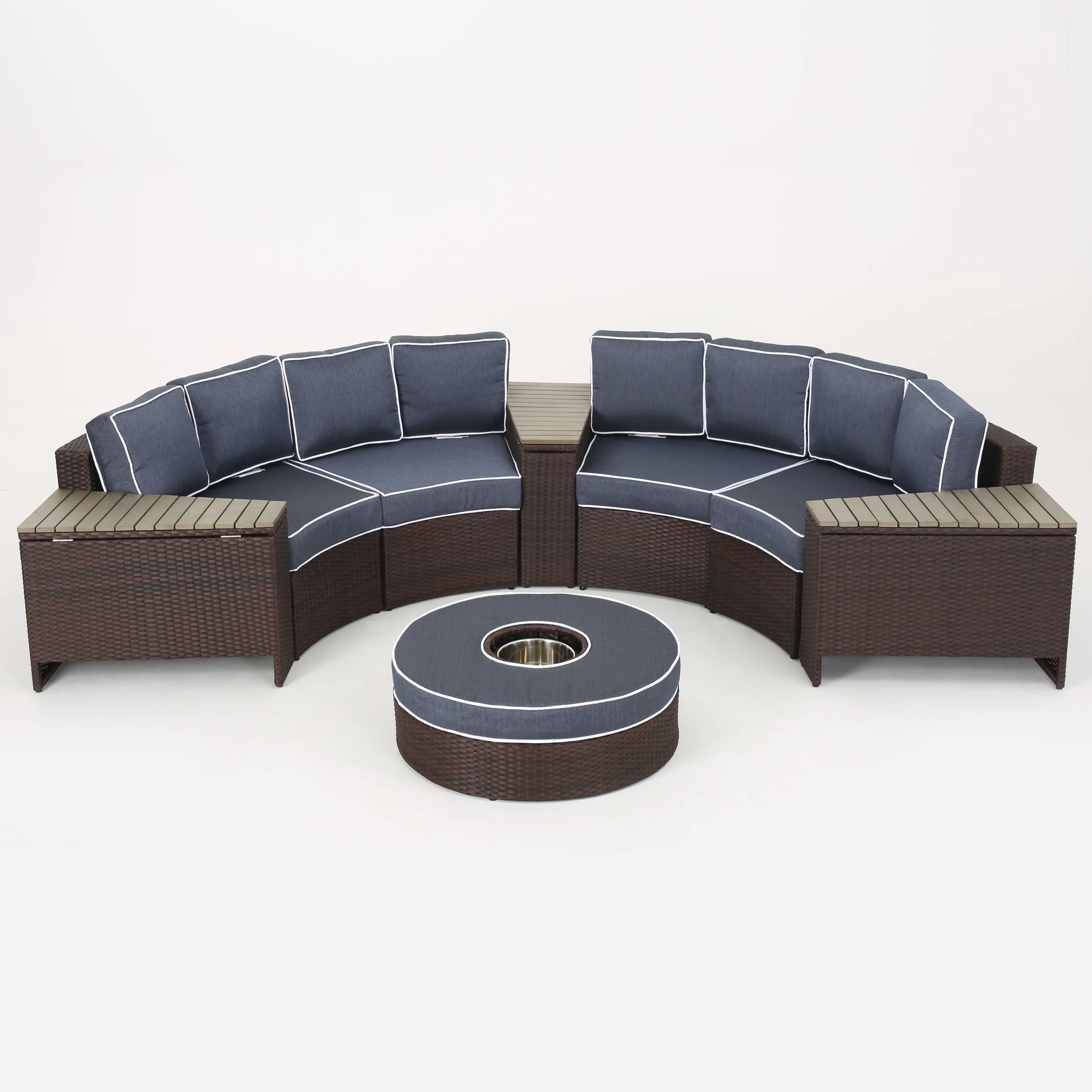 Riviera 8pc Outdoor Sectional Sofa Set w/ Storage Trunks & Ice Bucket - furnishings