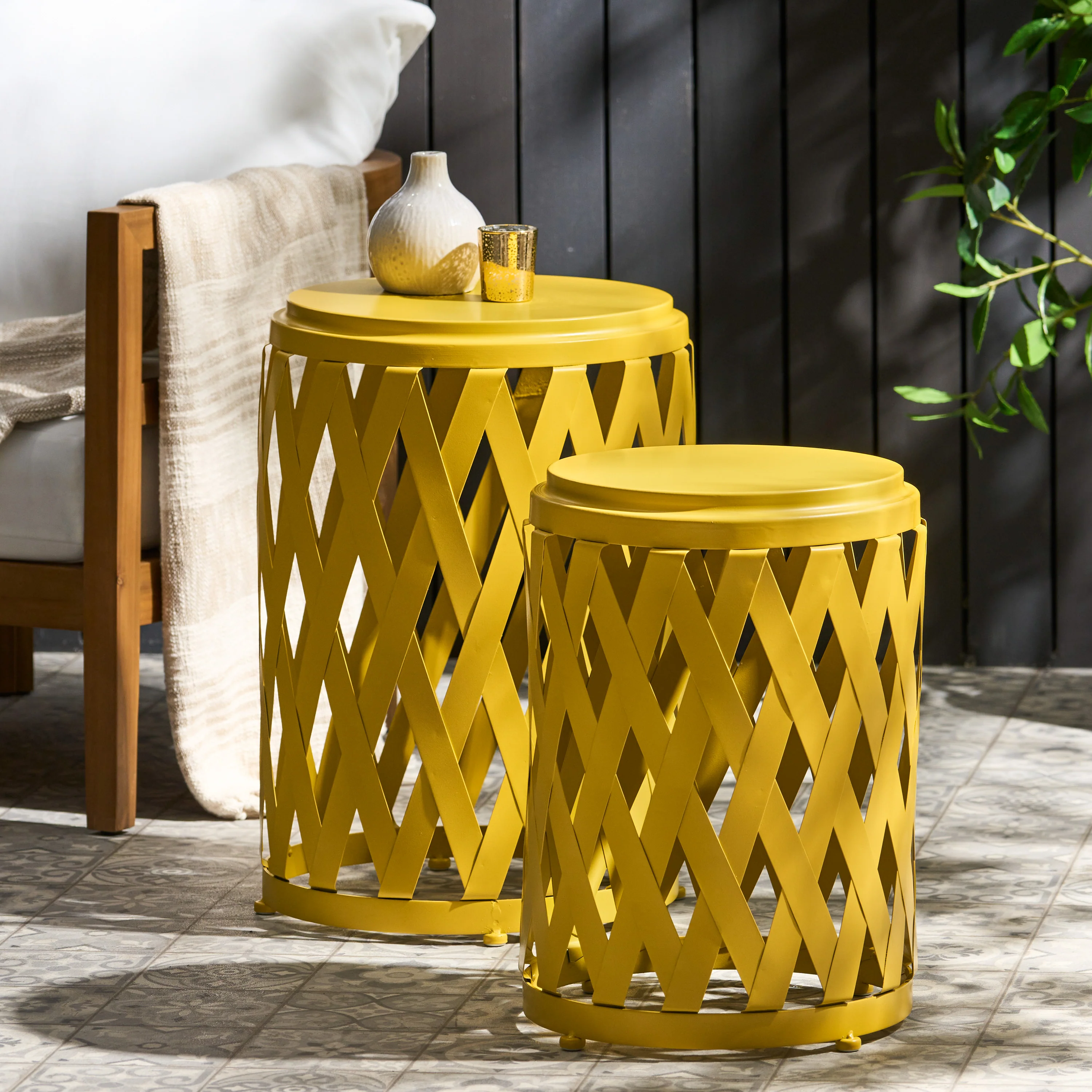 Ellen Nestable Outdoor Small and Large Iron Side Table Set (Set of 2) - furnishings