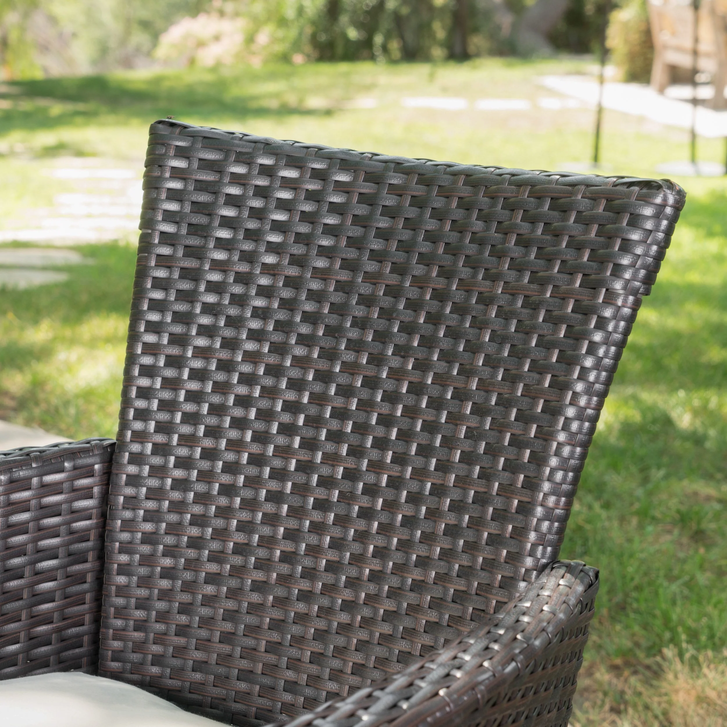Ariel Outdoor 3Pc Wicker Bistro Set w/ Water Resistant Cushions - furnishings