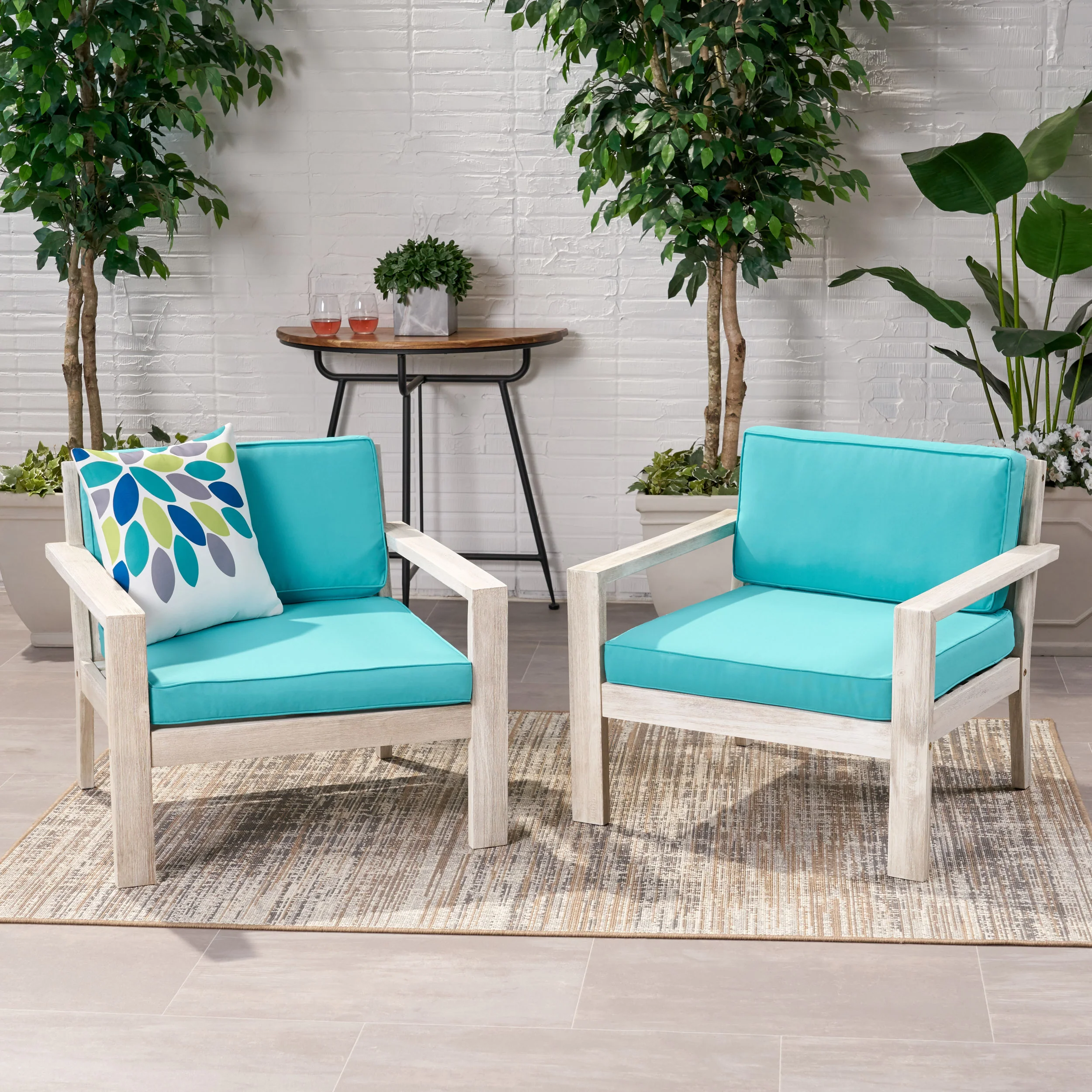 Ben Outdoor Acacia Wood Club Chairs with Cushions (Set of 2) - furnishings