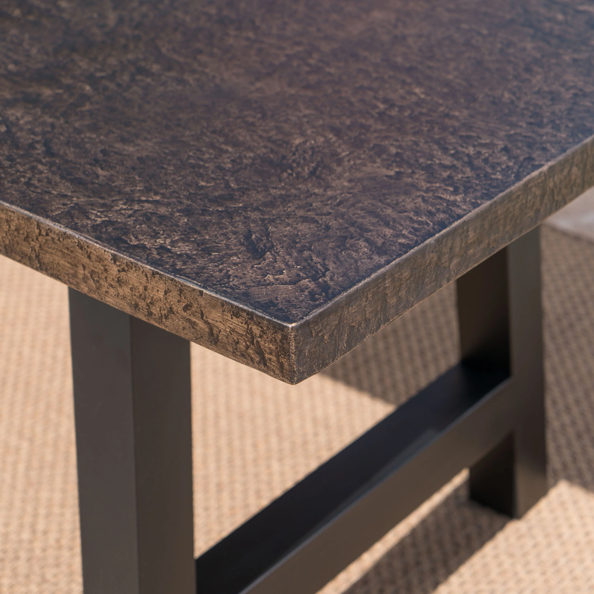 Doris Outdoor Brown Stone Finish Light Weight Concrete Dining Table - furnishings