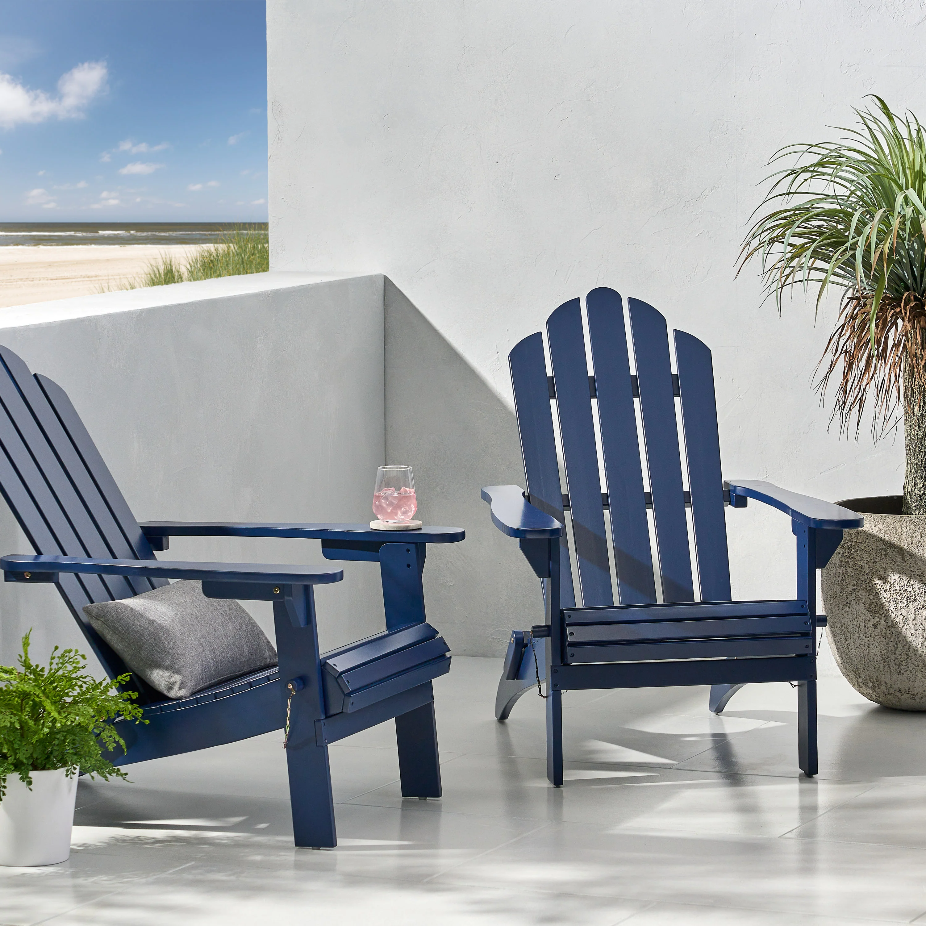 Cara Outdoor Acacia Wood Foldable Adirondack Chairs, Set of 2 - furnishings