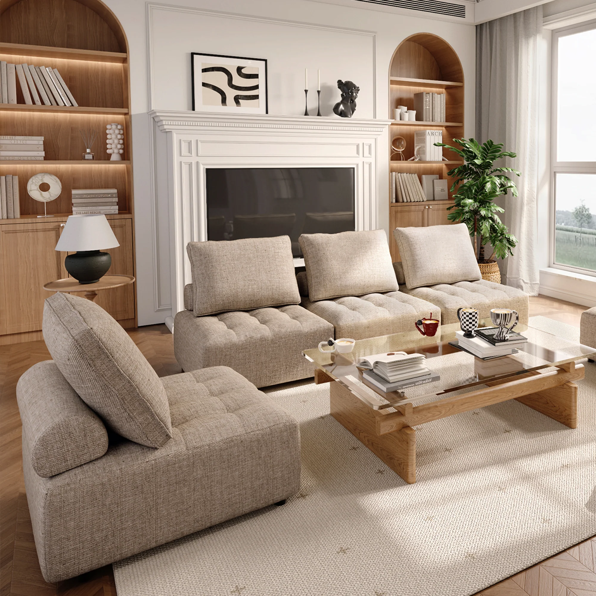 Premium Outdoor Modular Sofa with Aluminum Frame, Removable Cushions & Waterproof Cover - furnishings