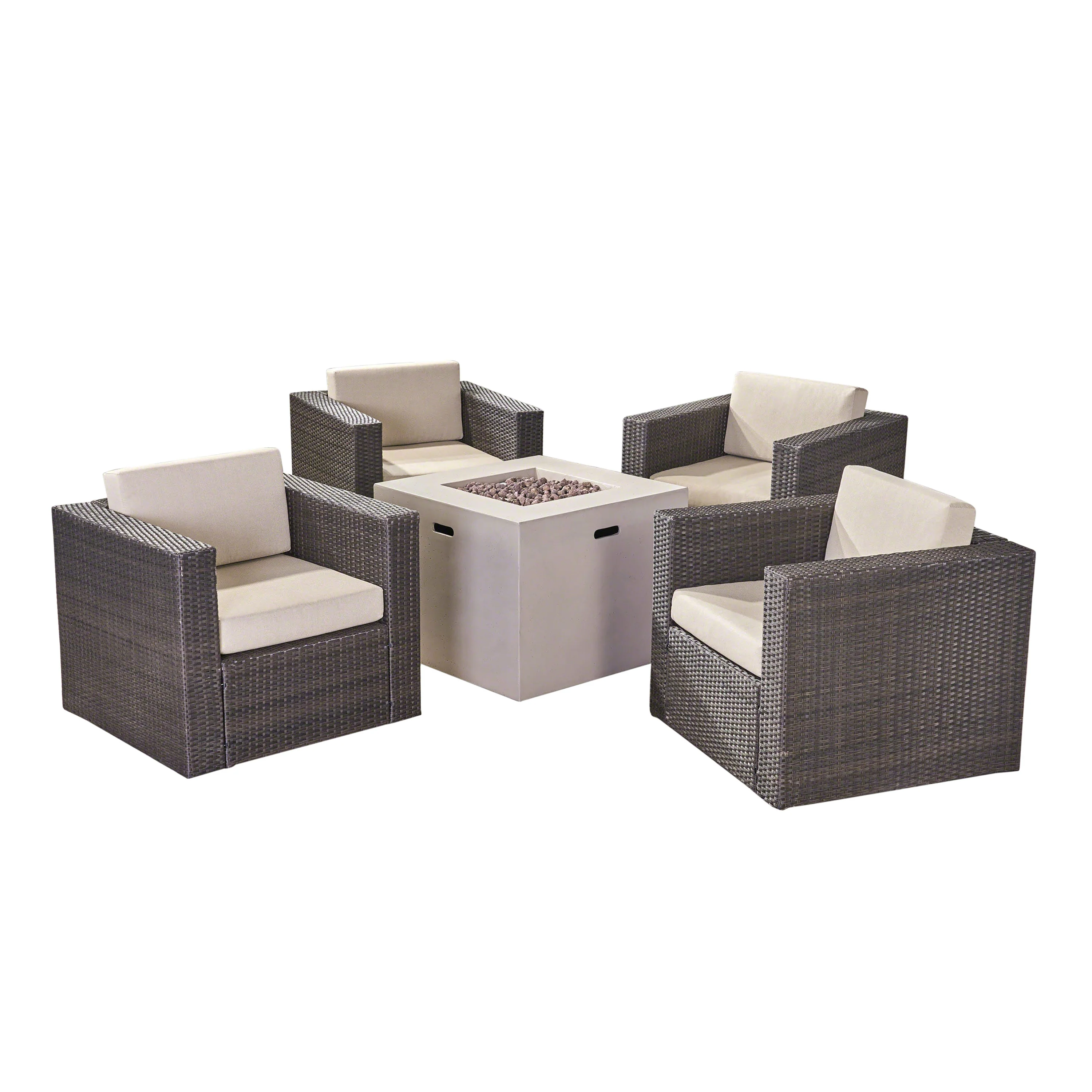 Fuller Outdoor 4 Piece Club Chair Set with Square Fire Pit - furnishings