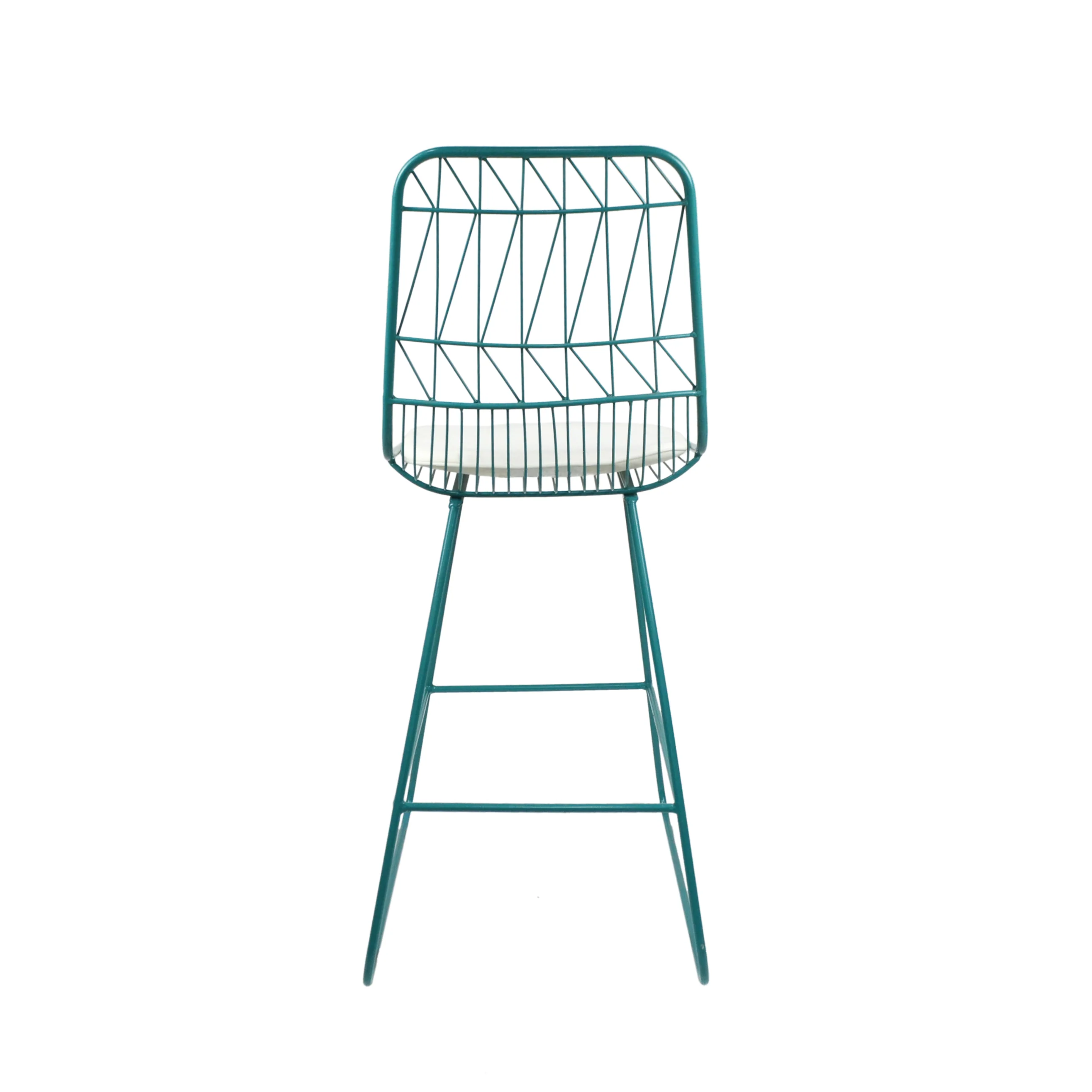 Ella Outdoor Wire Counter Stools with Cushions (Set of 4), Teal and Ivory - furnishings