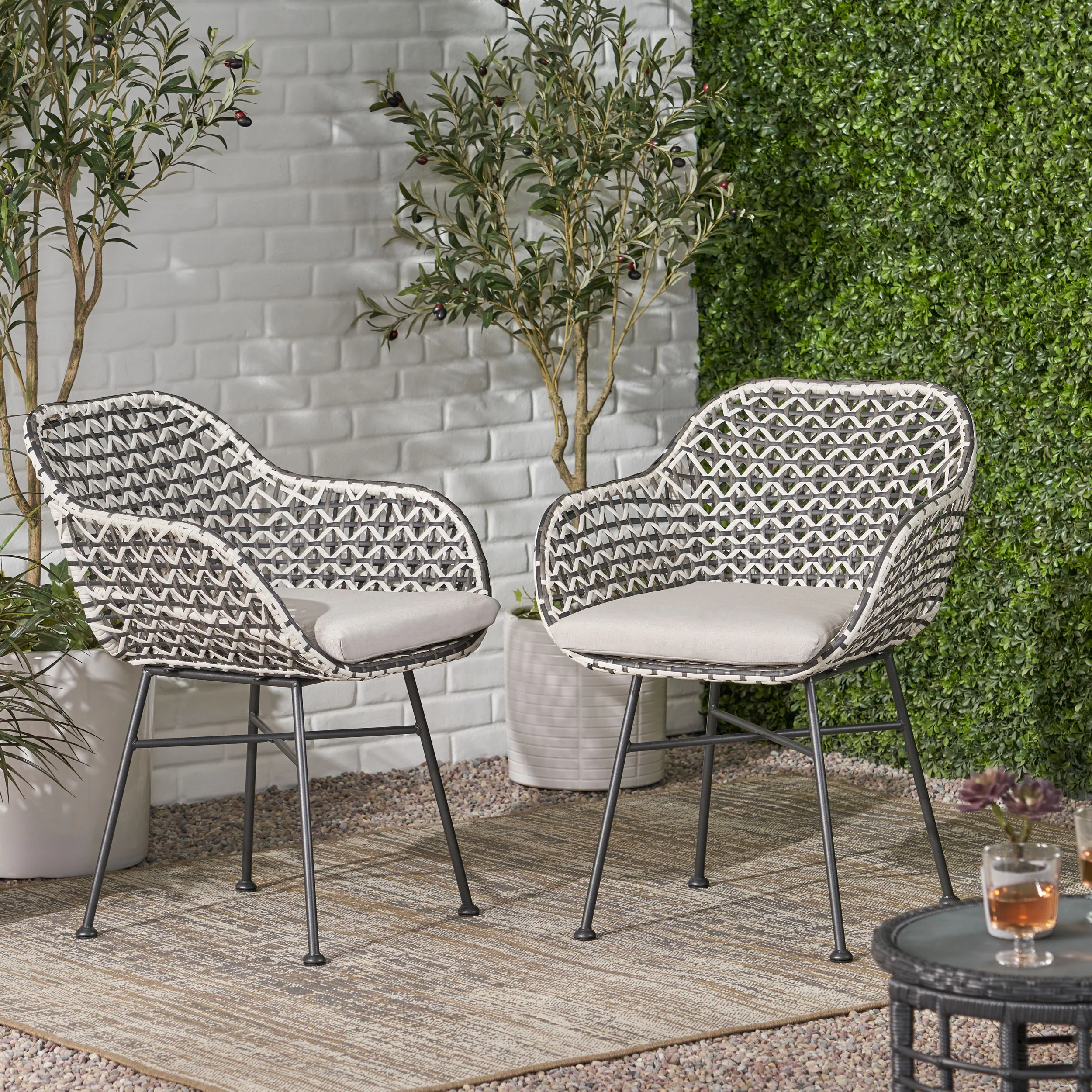 Jayline Outdoor Wicker Chair with Cushion (Set of 2) - furnishings