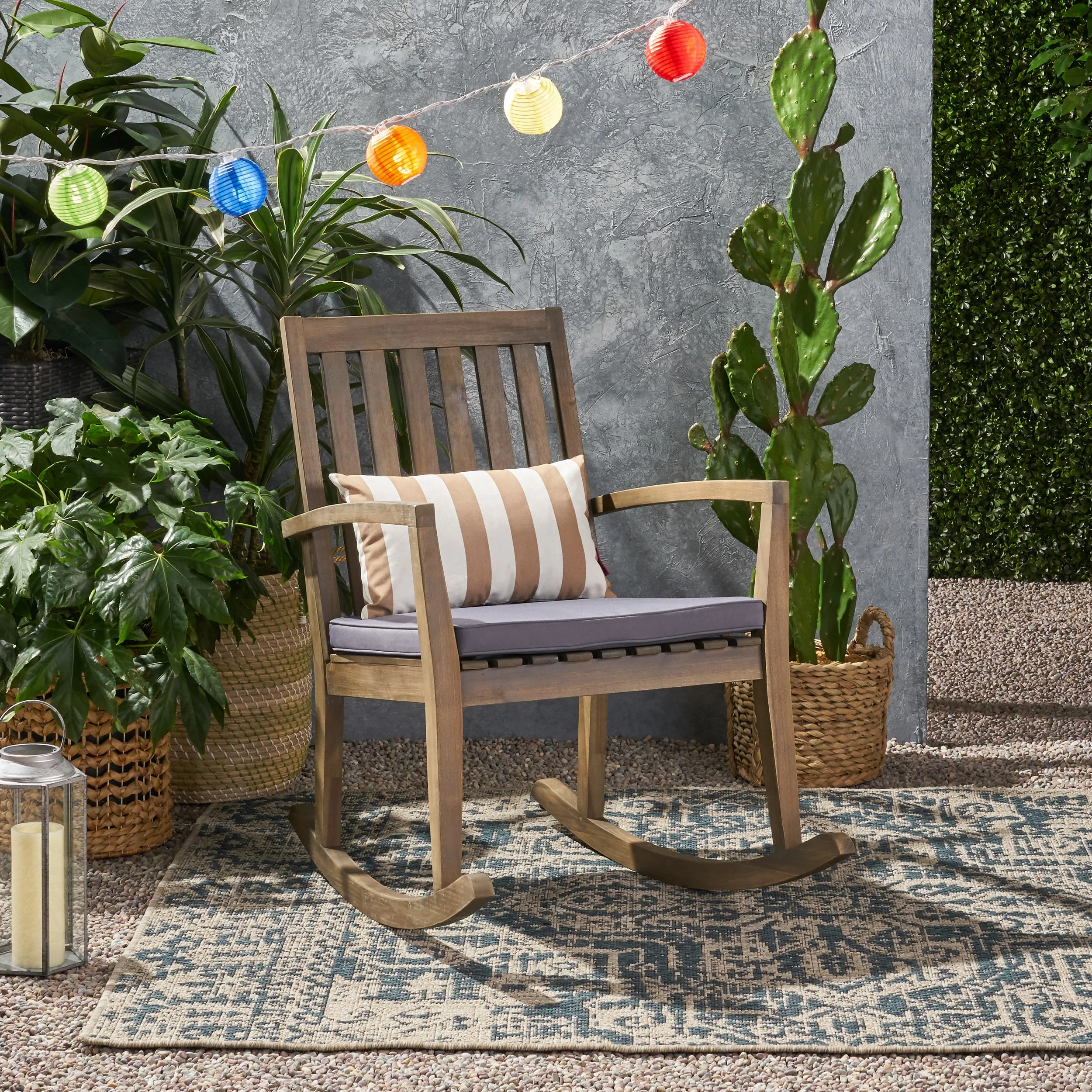 Yvonne Outdoor Acacia Wood Rocking Chair with Water-Resistant Cushions - furnishings